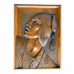 Par håndskårne trerelieffer - A. Franco - Mann og kvinne i profil - Boliviansk håndverk