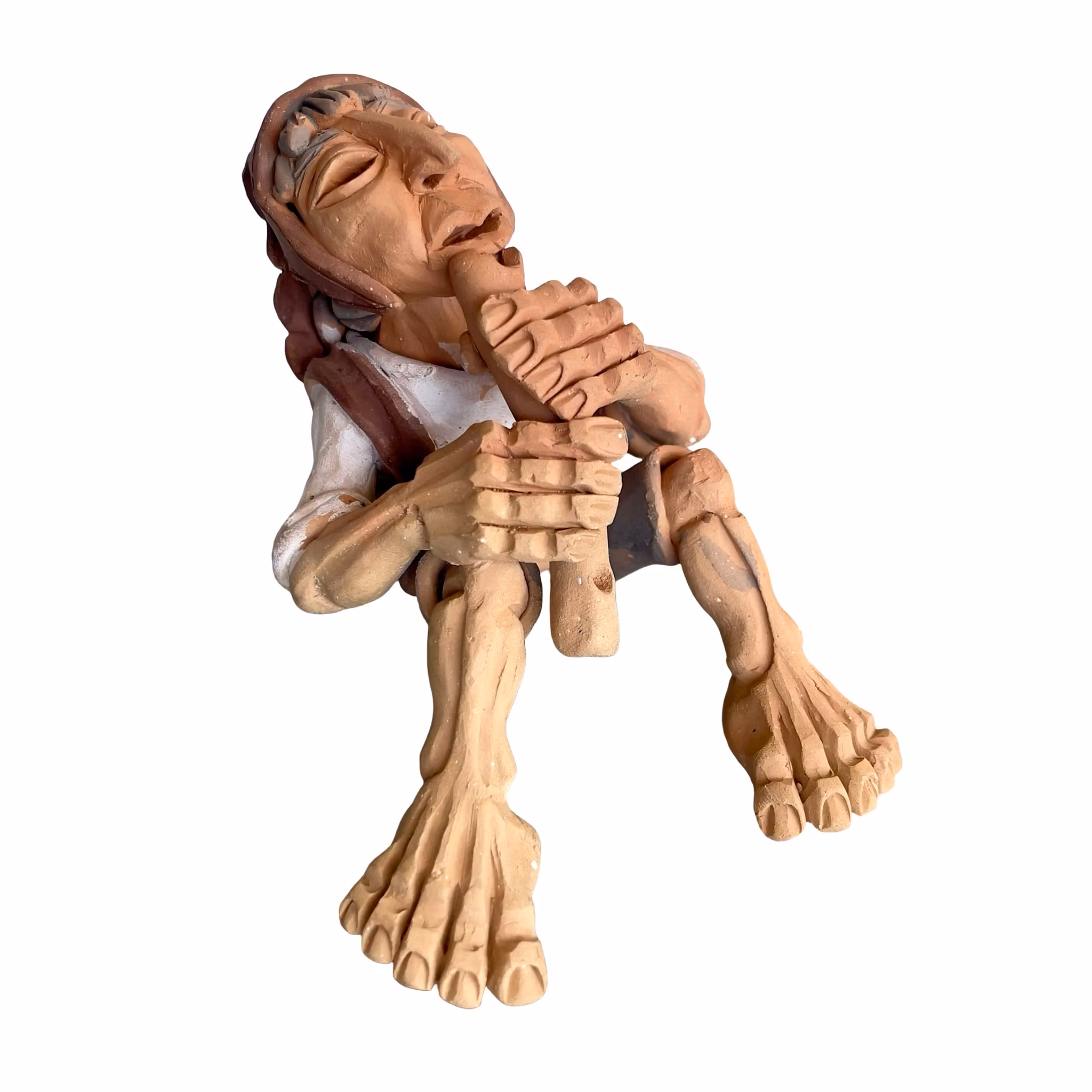 Handskuren Peruansk lergodsfigur - Flöjtspelare från Cusco, Peru - Folk Art