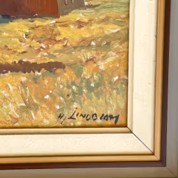 Hjalmar Lindblom (1901-1989) - Oljemaleri på panel - Skånsk gård i landskap