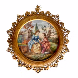 Håndbrodert Petit Point - Gobelin i en vakker dekorativ kobberramme