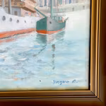 Yngve Andersson (1921-1994) - Oljemålning på duk - Hamnmotiv med fartyg