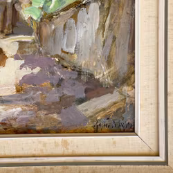 Knut Norman (1896-1977) - Oljemaleri på panel - Gatescene med esler