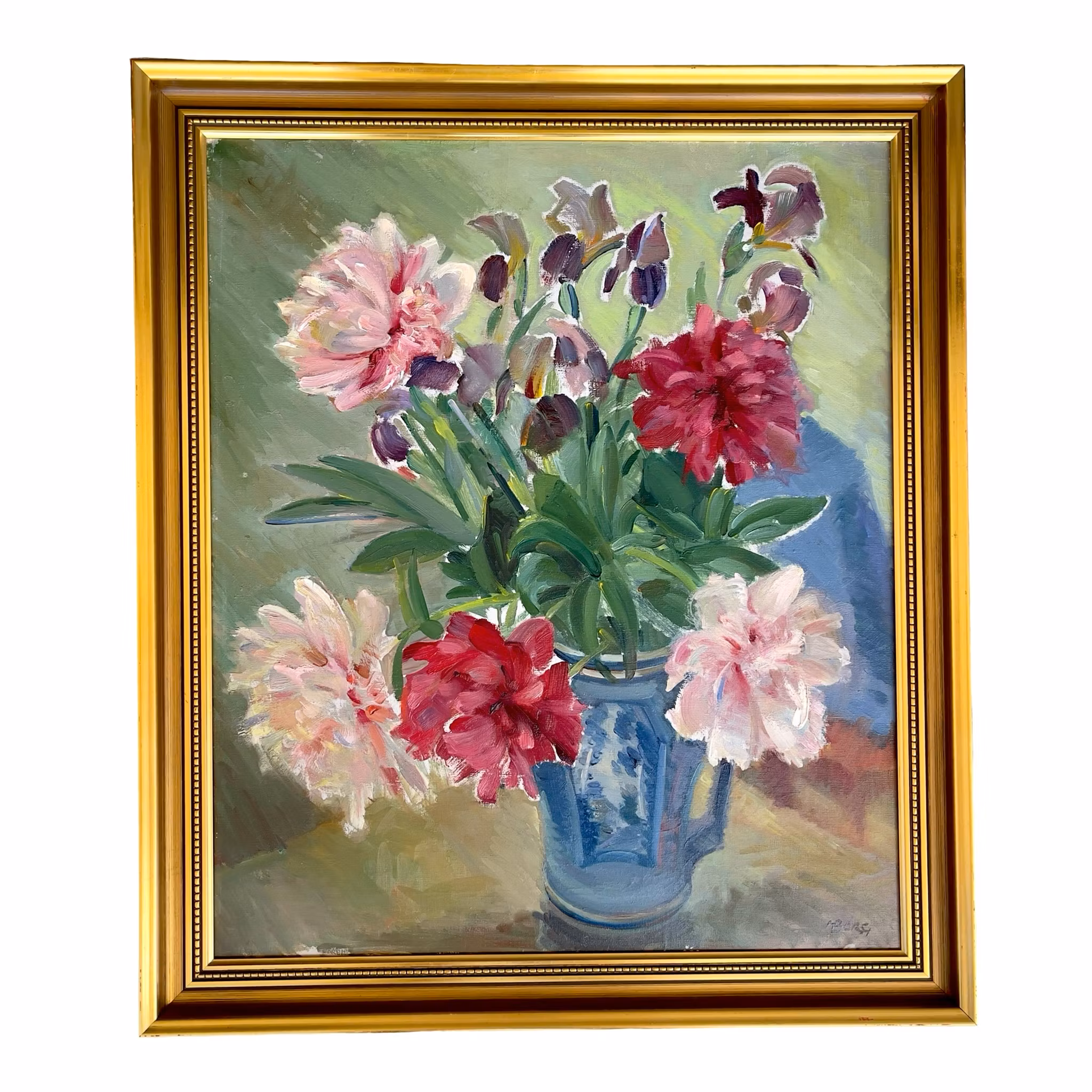 Herman Borg - Oljemålning på duk - Blomstilleben med pioner och iris