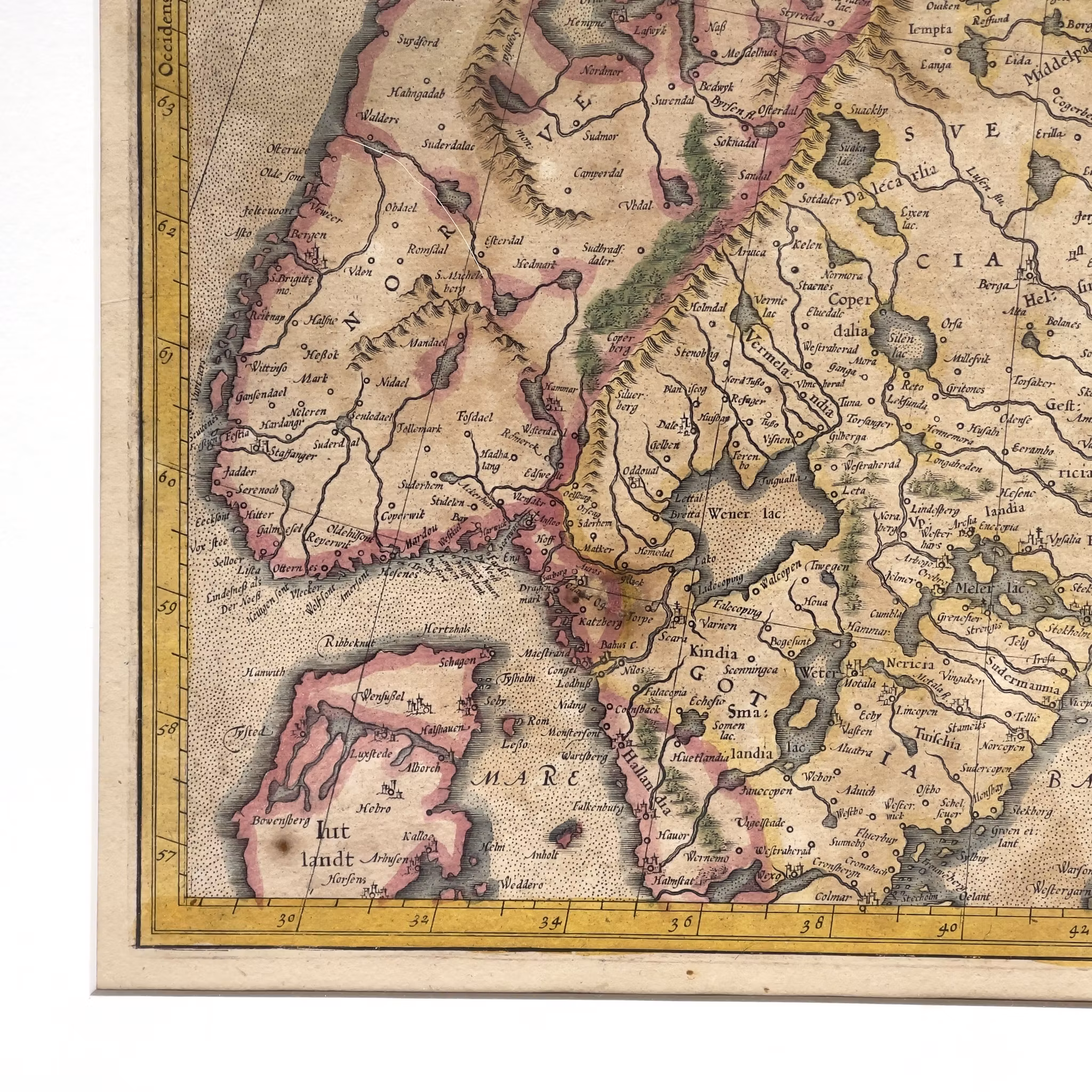 Mercator/Hondius - Original kopparstickskarta över Skandinavien, 1619