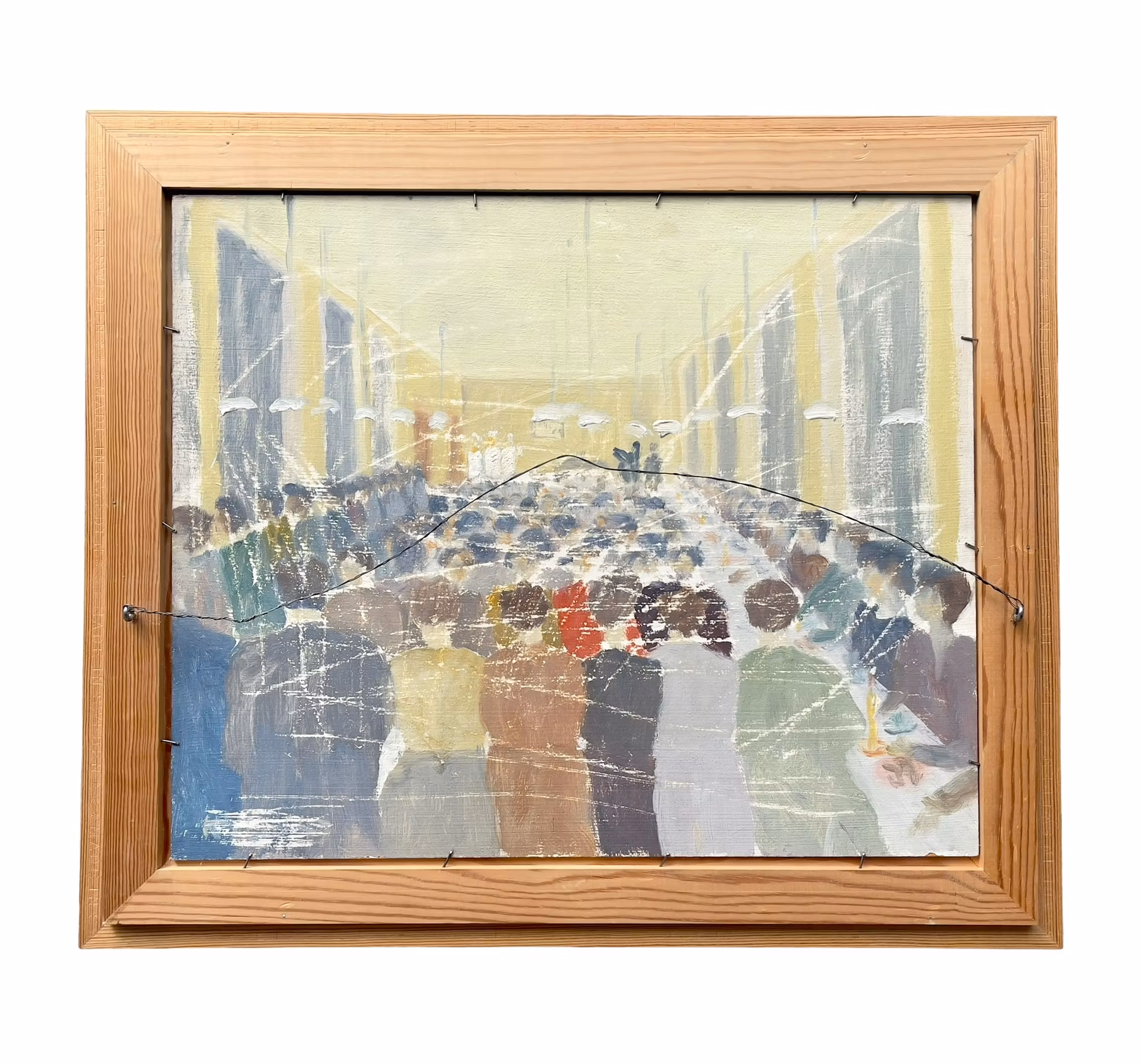 Carl Birger Strååt (Sverige 1914-2008) - Oljemålning på pannå - Strandlandskap & Samlad folkmassa