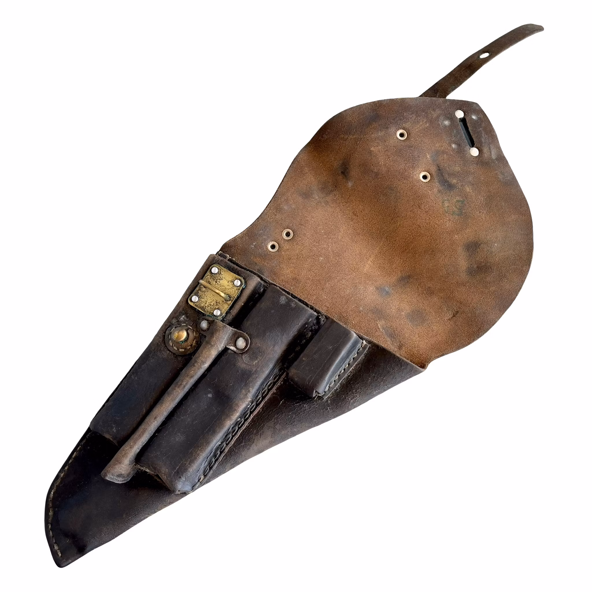 Oudere militaire leren pistoolholster - Riemholster met gereedschapsvak - Verzamelobject