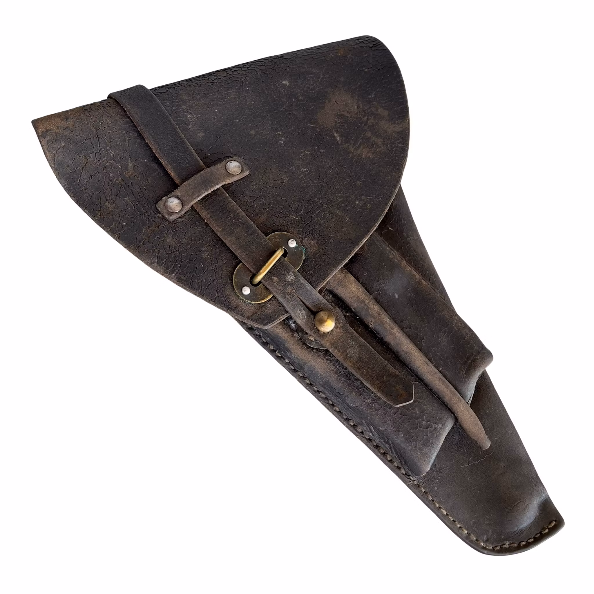 Oudere militaire leren pistoolholster - Riemholster met gereedschapsvak - Verzamelobject