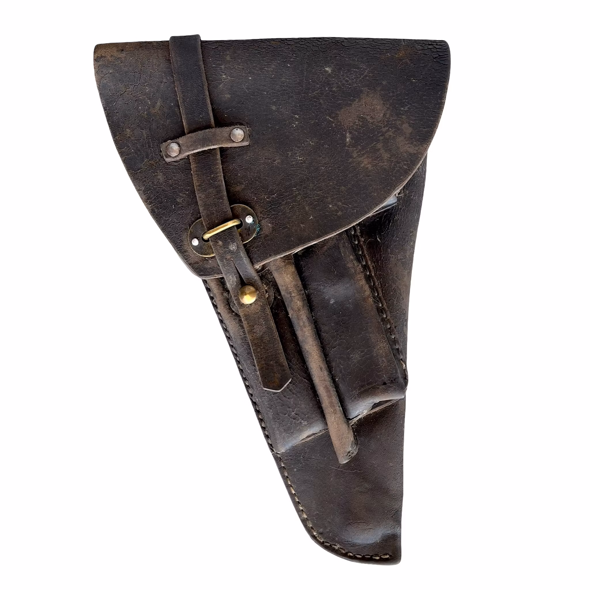 Oudere militaire leren pistoolholster - Riemholster met gereedschapsvak - Verzamelobject