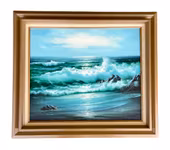 DUNCAN - Peinture à l'huile sur toile - Mer spectaculaire avec vagues et rochers