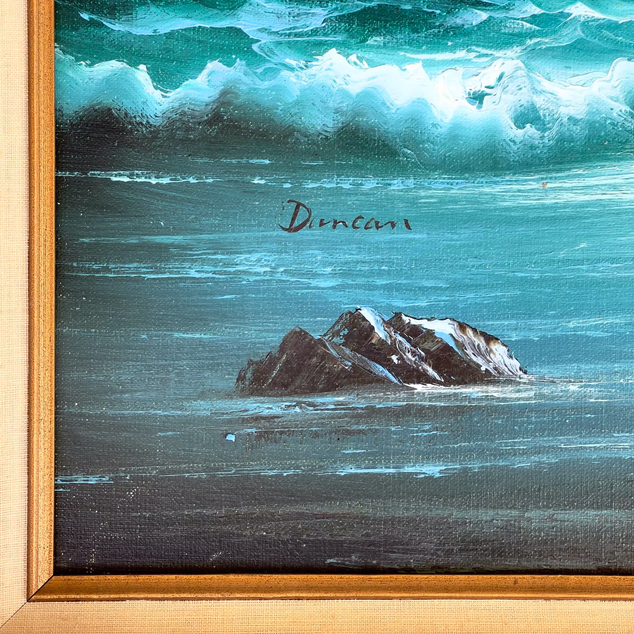 DUNCAN - Peinture à l'huile sur toile - Mer spectaculaire avec vagues et rochers