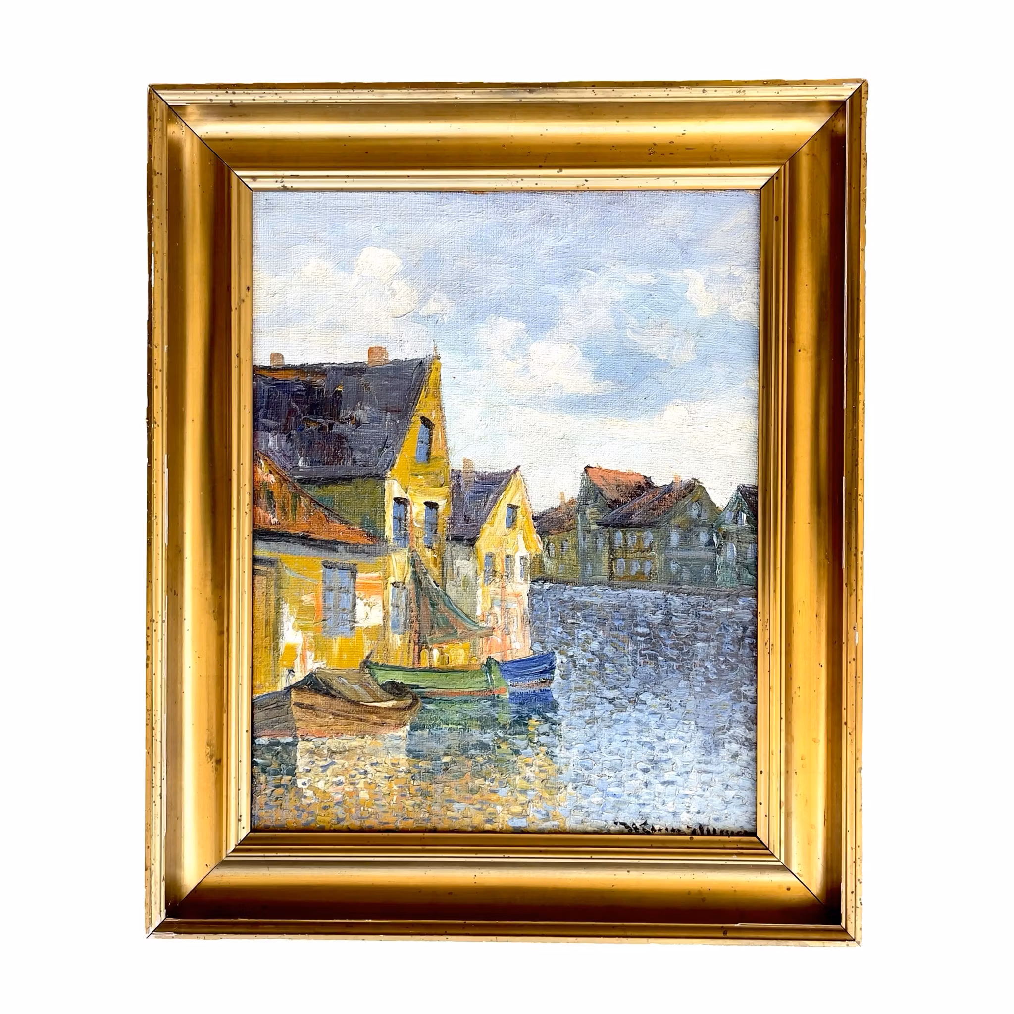 Jens Kongshammer (Danmark 1884-1954) - Hamnmotiv med båtar - Oljemålning på duk