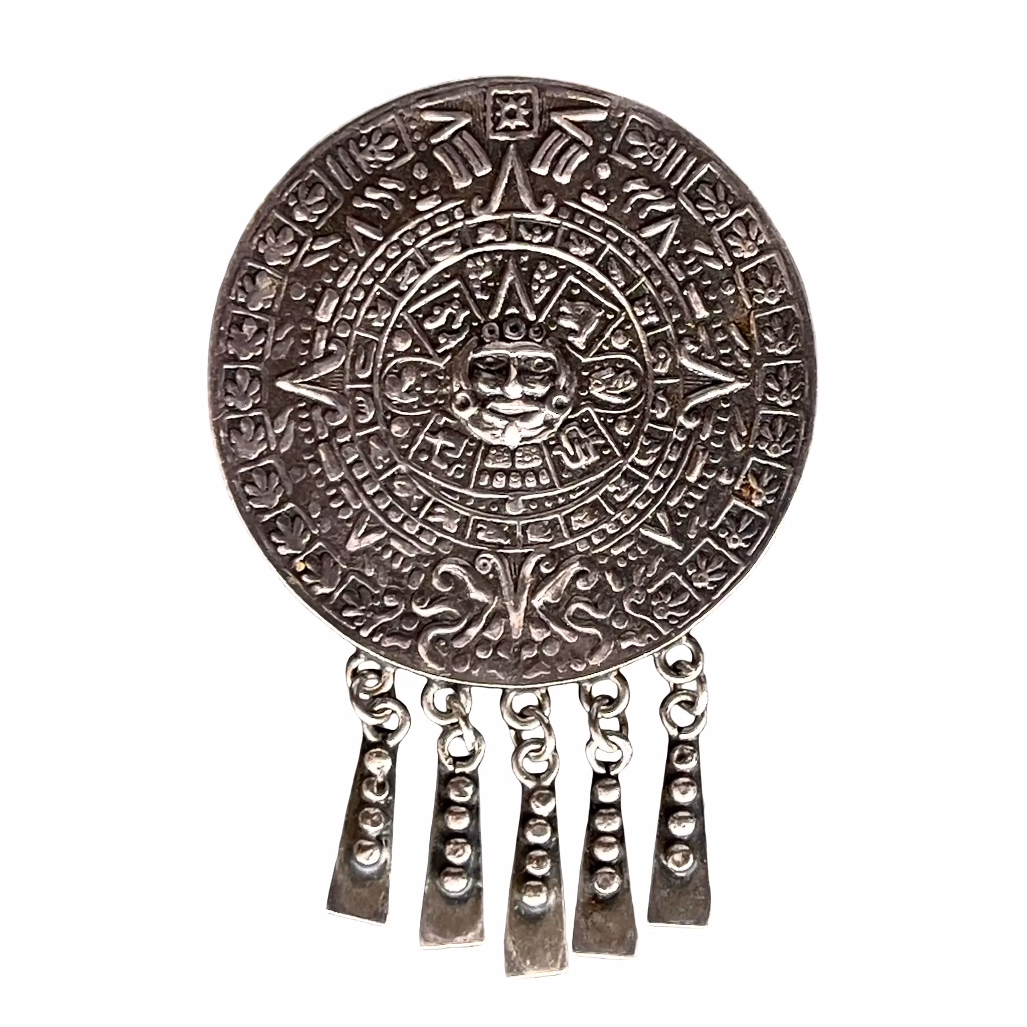Brosch & hänge - Aztekisk kalender / Solsten - Sterling Silver 925 – Mexiko