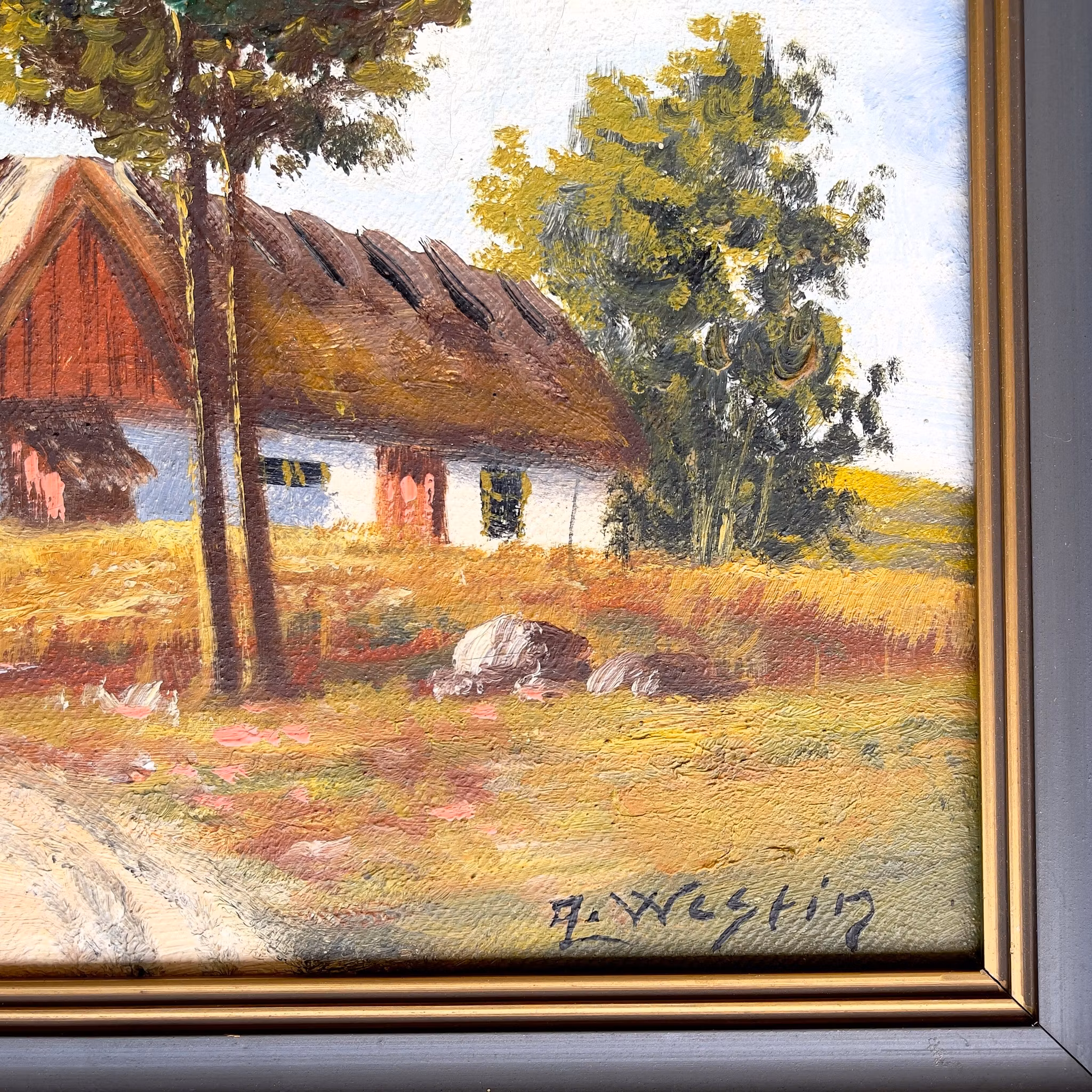 A. WESTIN - Skånegård / Landskap - Olja på duk - Signerad