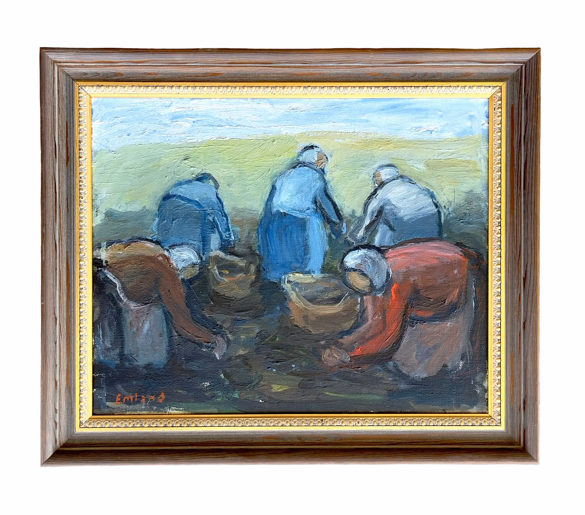 Einar Emland (1916-1994) - Potatisplockning - Oljemålning på duk