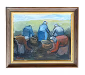 Einar Emland (1916-1994) - Potatisplockning - Oljemålning på duk