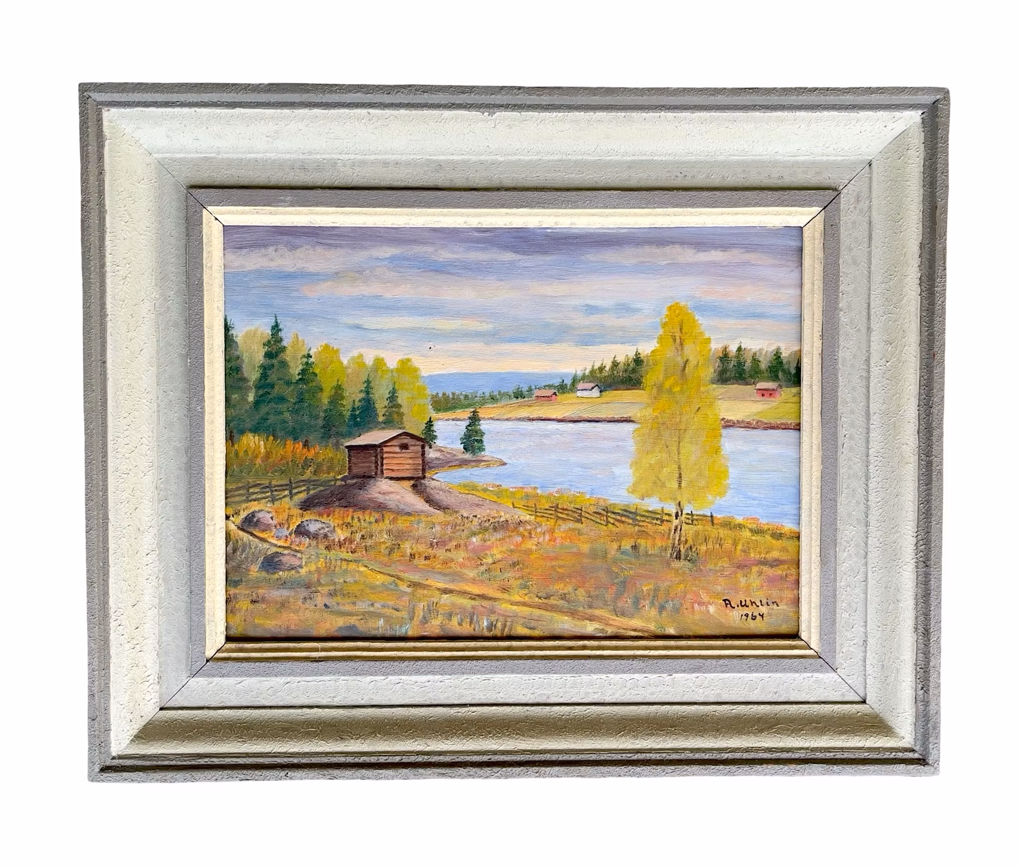 A. Uhnlin - Värmländskt sjö och landskapsmotiv - Rottneros, Sunne och Gräsmark - Oljemålning på pannå, 1964