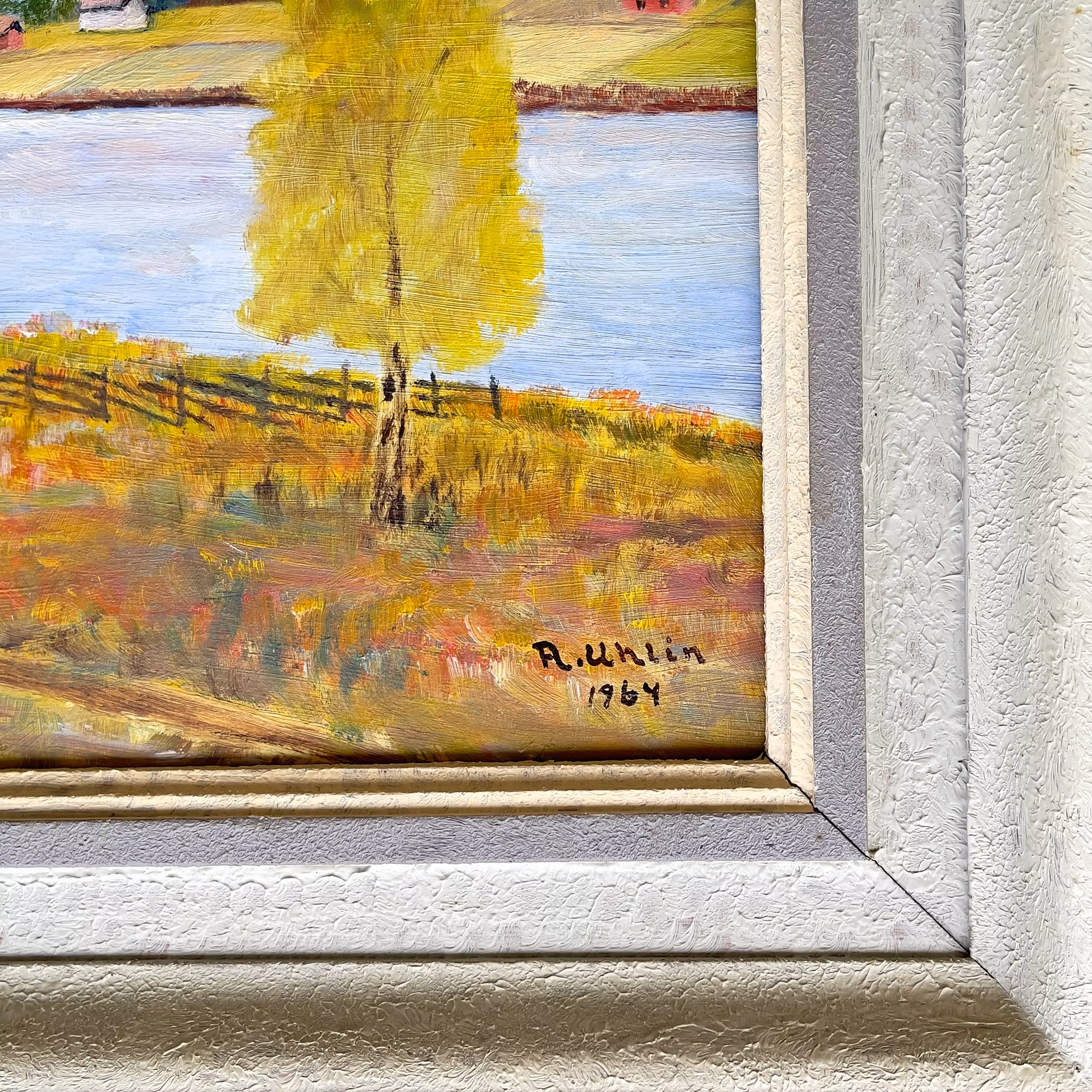 A. Uhnlin - Värmländskt sjö och landskapsmotiv - Rottneros, Sunne och Gräsmark - Oljemålning på pannå, 1964