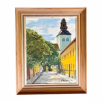 L. Rosengren 1948 - Stadsmotiv med kyrka - Oljemålning på pannå