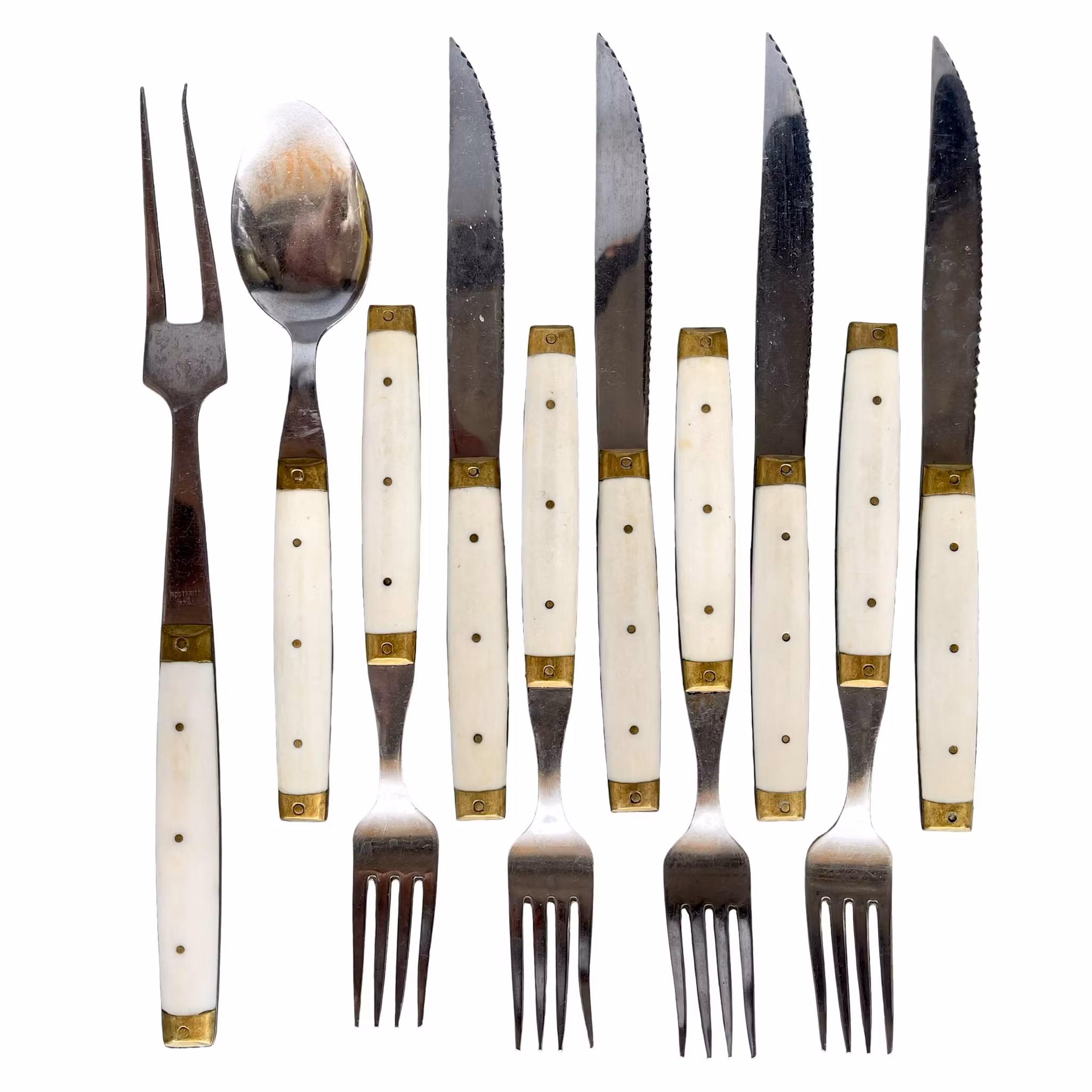 Melron - Vintage grill bestick med vita skaft - 10 delar - Frankrike