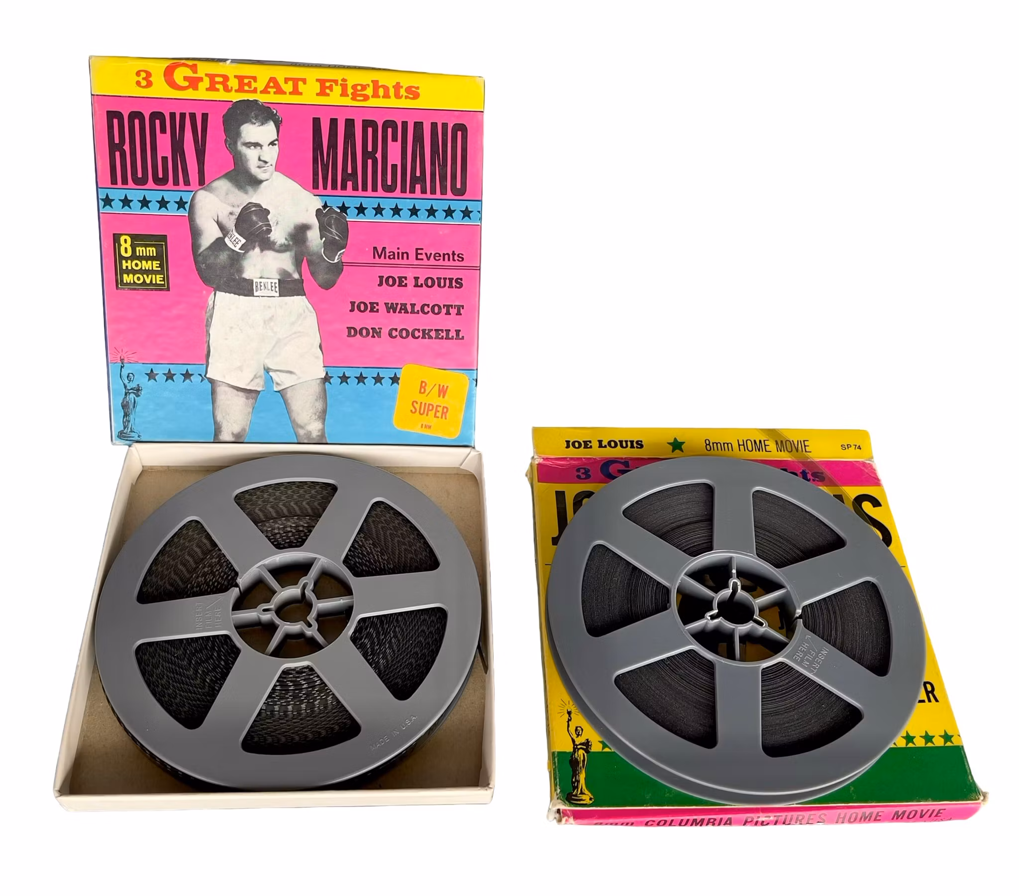 2 st vintage 8 mm boxningsfilmer - Rocky Marciano & Joe Louis - Columbia Pictures