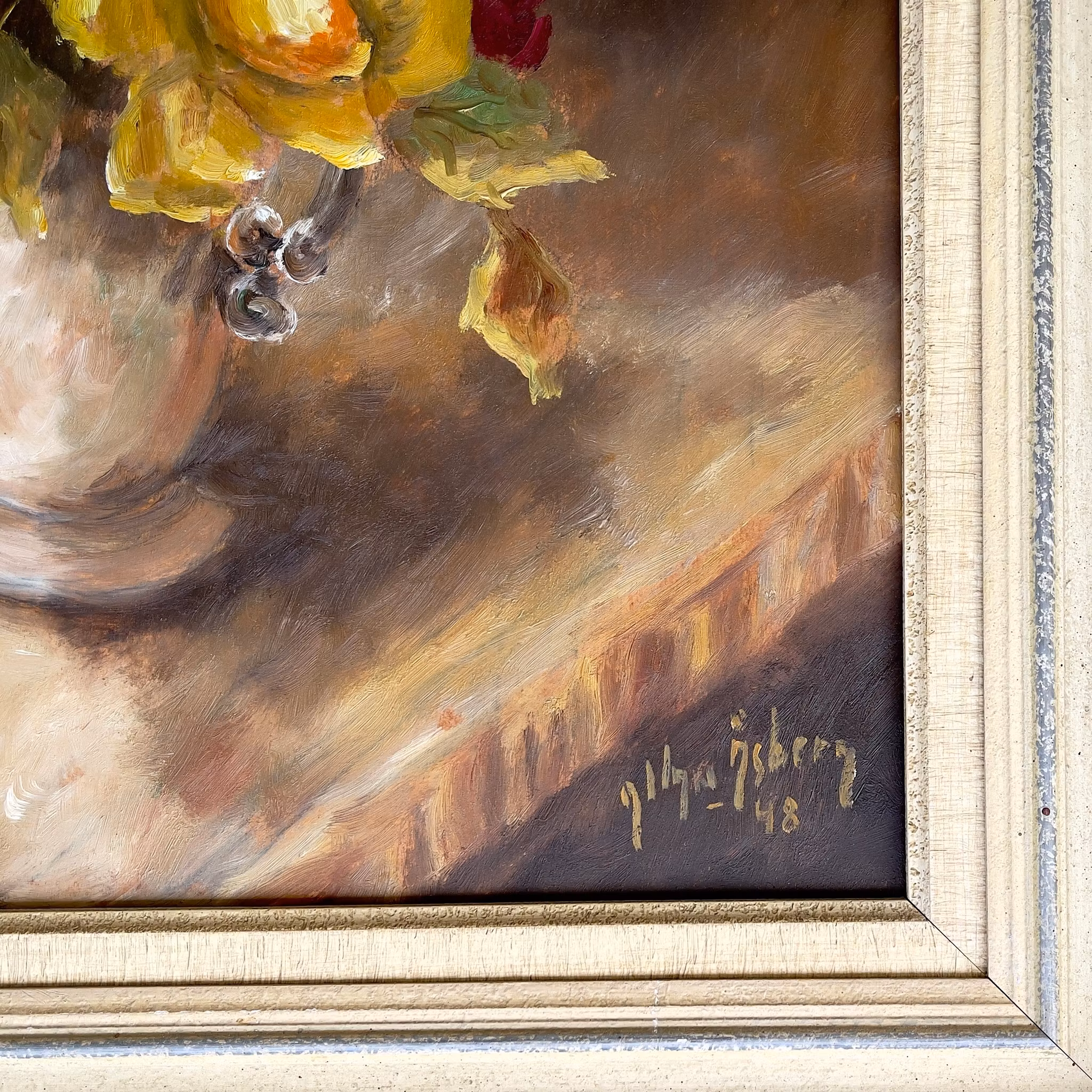 Carl Johan Allan Åsberg (1907-1952) - Blomsterstilleben - Oljemålning på pannå