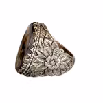 Vintage silverring med dendritisk Agat - Handgjord floral dekor - ca 22 ct
