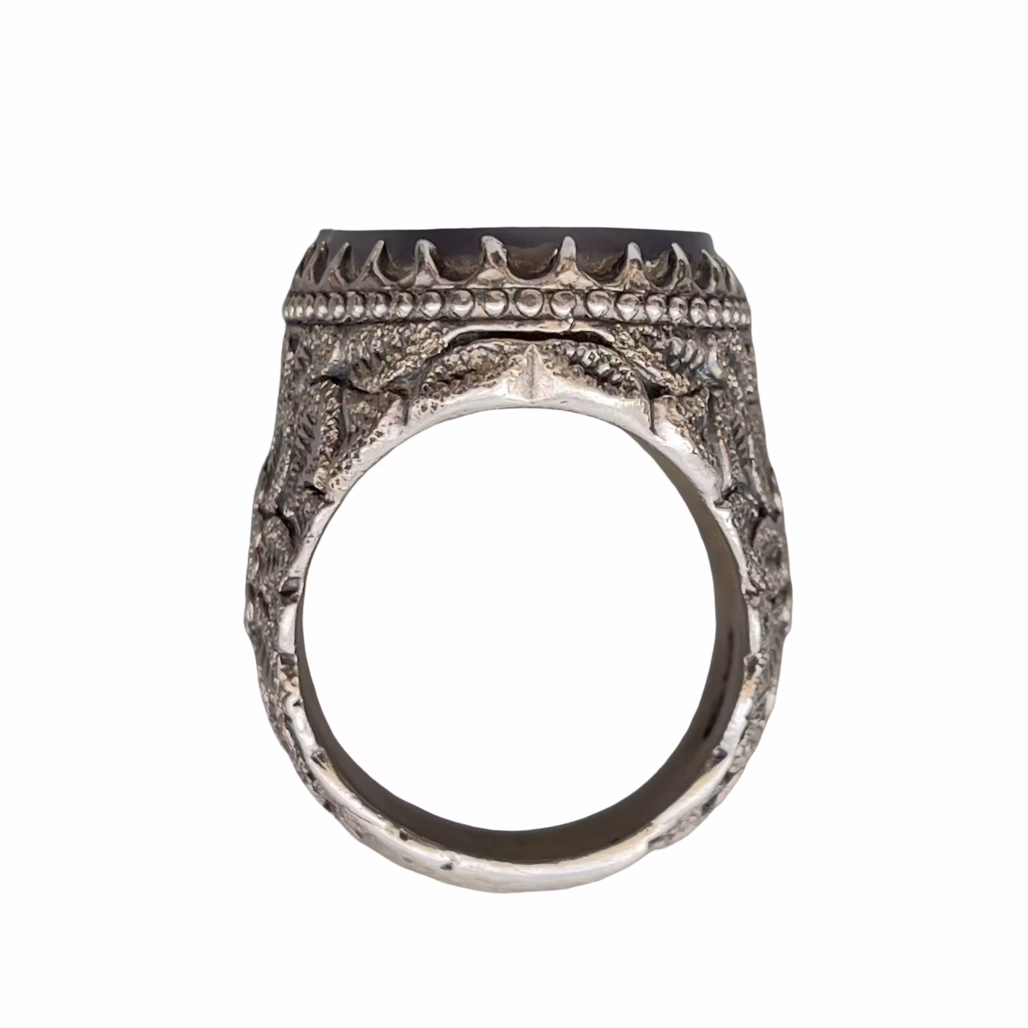 Vintage silverring med dendritisk Agat - Handgjord floral dekor - ca 22 ct