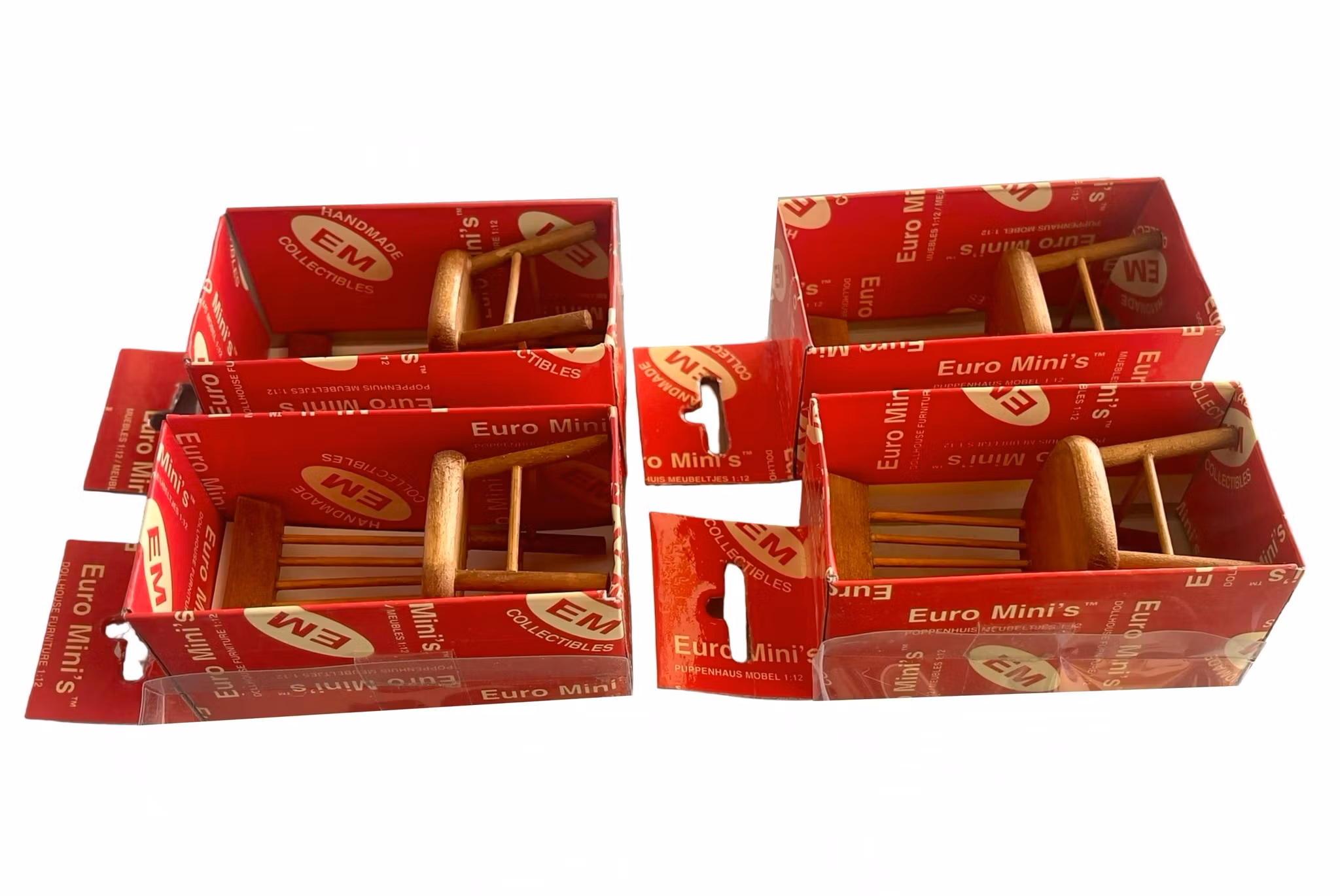 Euro Mini’s dockhus möbler 1:12 - 4 st trästolar i original förpackning