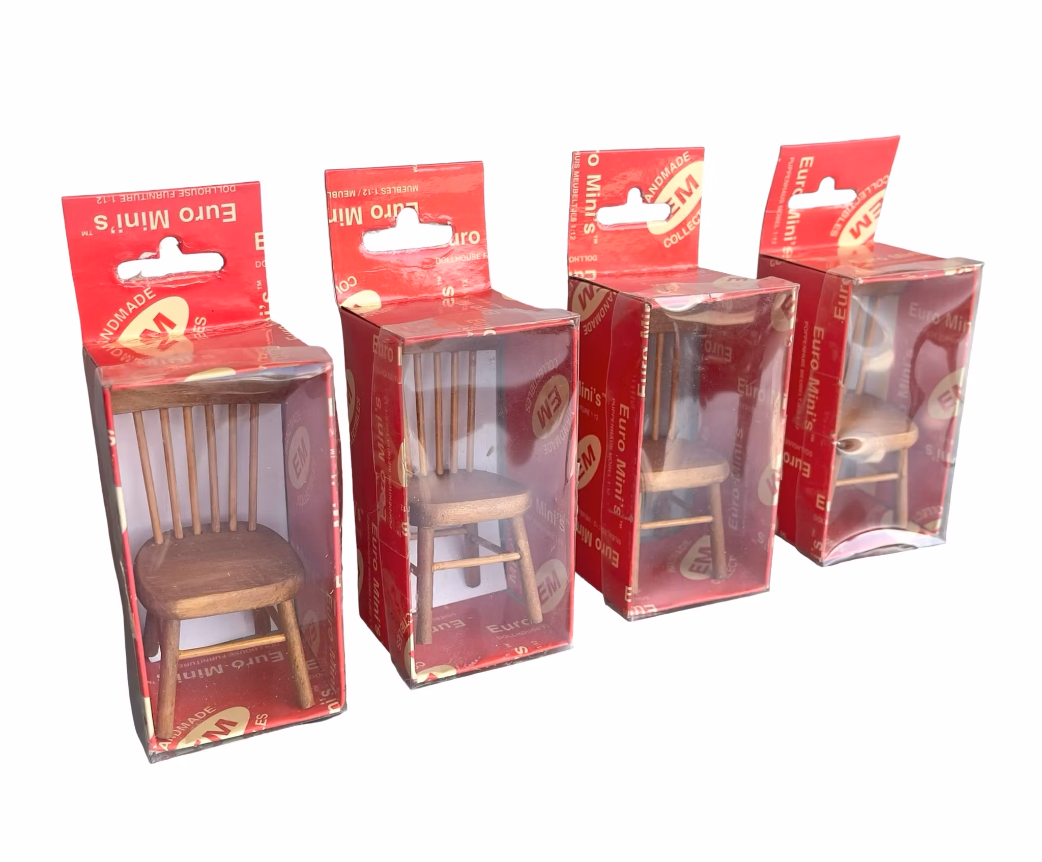 Euro Mini’s dockhus möbler 1:12 - 4 st trästolar i original förpackning