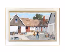 Eskil Skans (1905-1989) - Öljyvärimaalaus kankaalle - Skånen maatilaympäristö