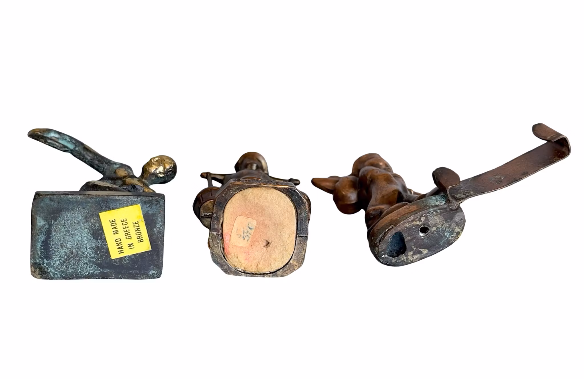 3 Äldre bronsfigurer - Diskuskastare, Hummel Hamburg och vandrande pojke