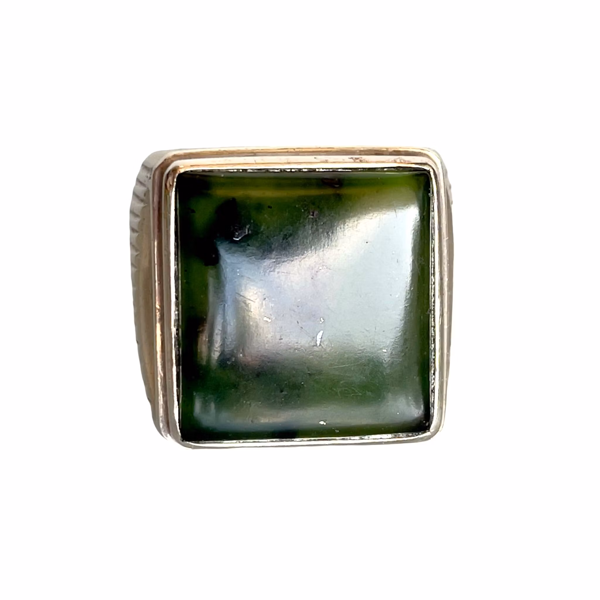Stor vintage ring i sterling silver 925 med grön jade - ca 25 ct
