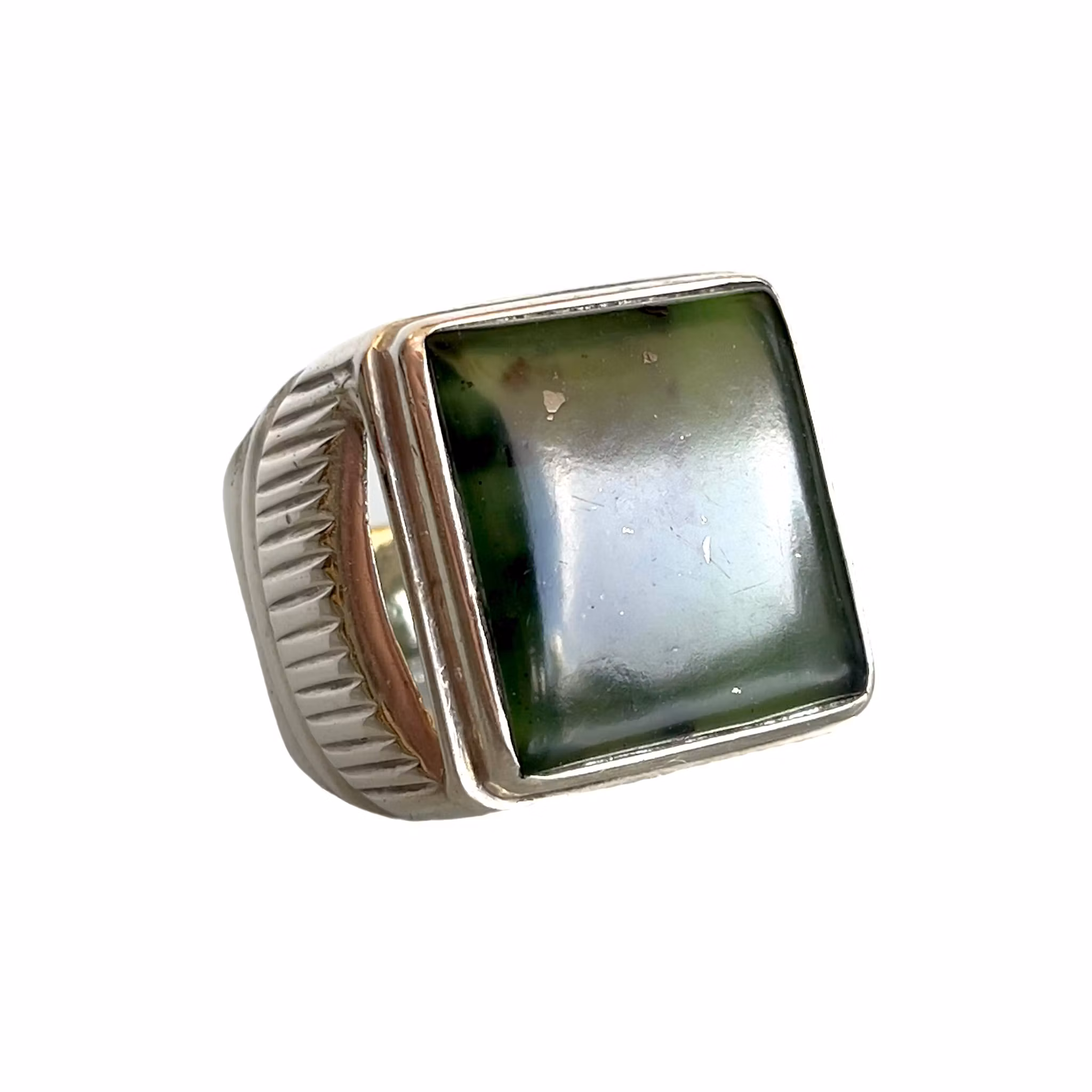Stor vintage ring i sterling silver 925 med grön jade - ca 25 ct