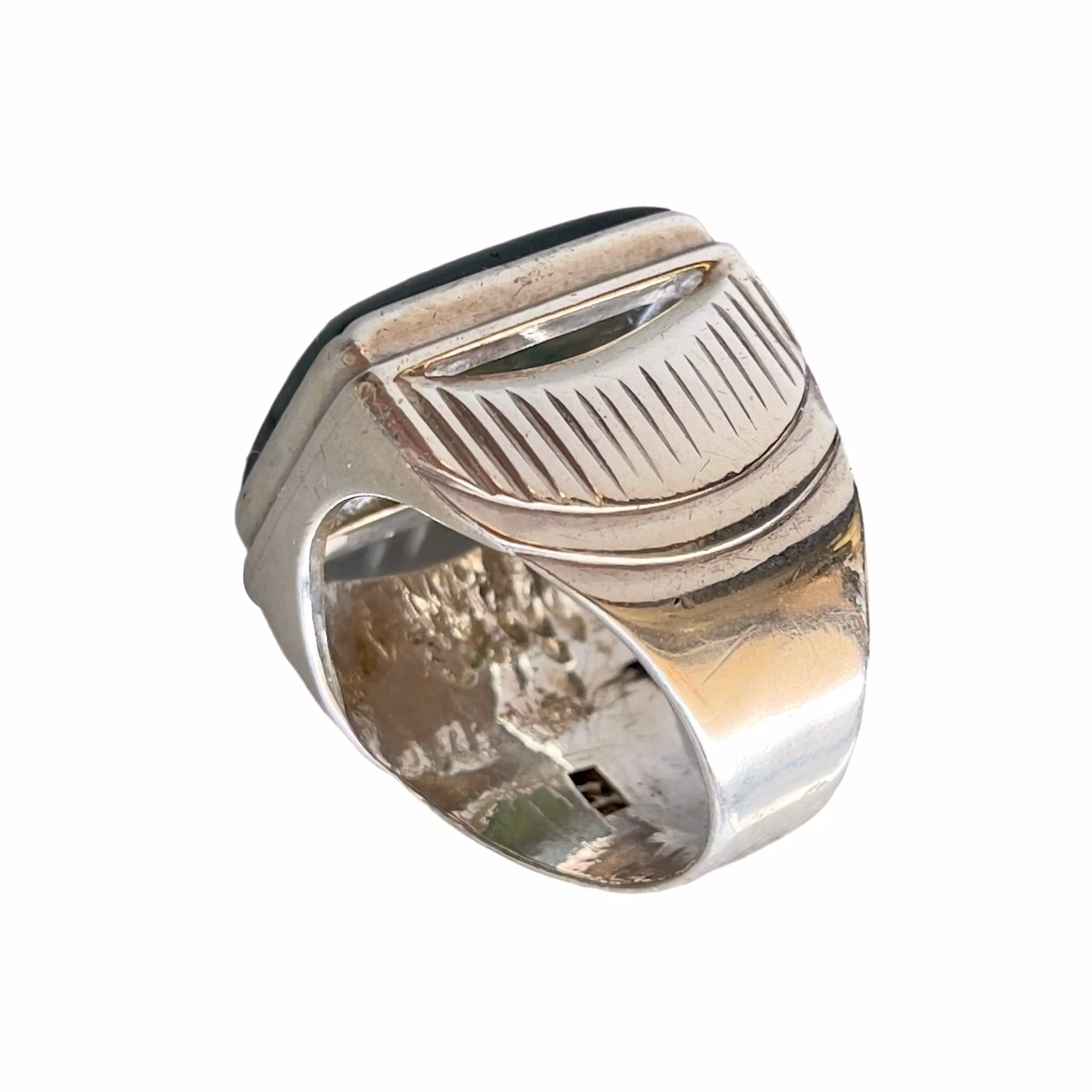 Stor vintage ring i sterling silver 925 med grön jade - ca 25 ct