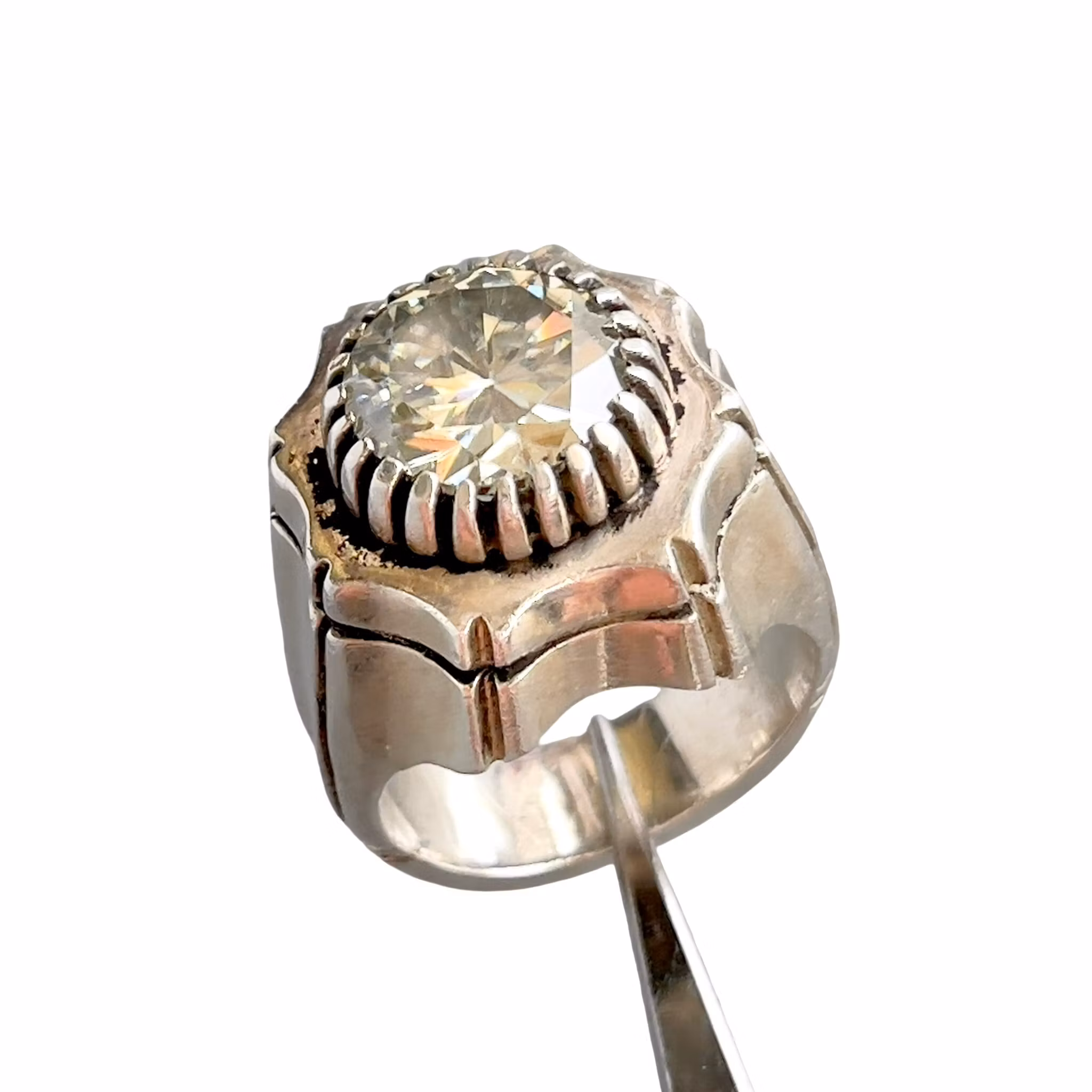 Stor massiv ring i sterling silver 925 - Exklusiv Moissanite ca 8 ct - 39 g
