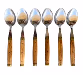 Melron - 6 vintage matskedar - Rostfritt stål - Trähandtag - France