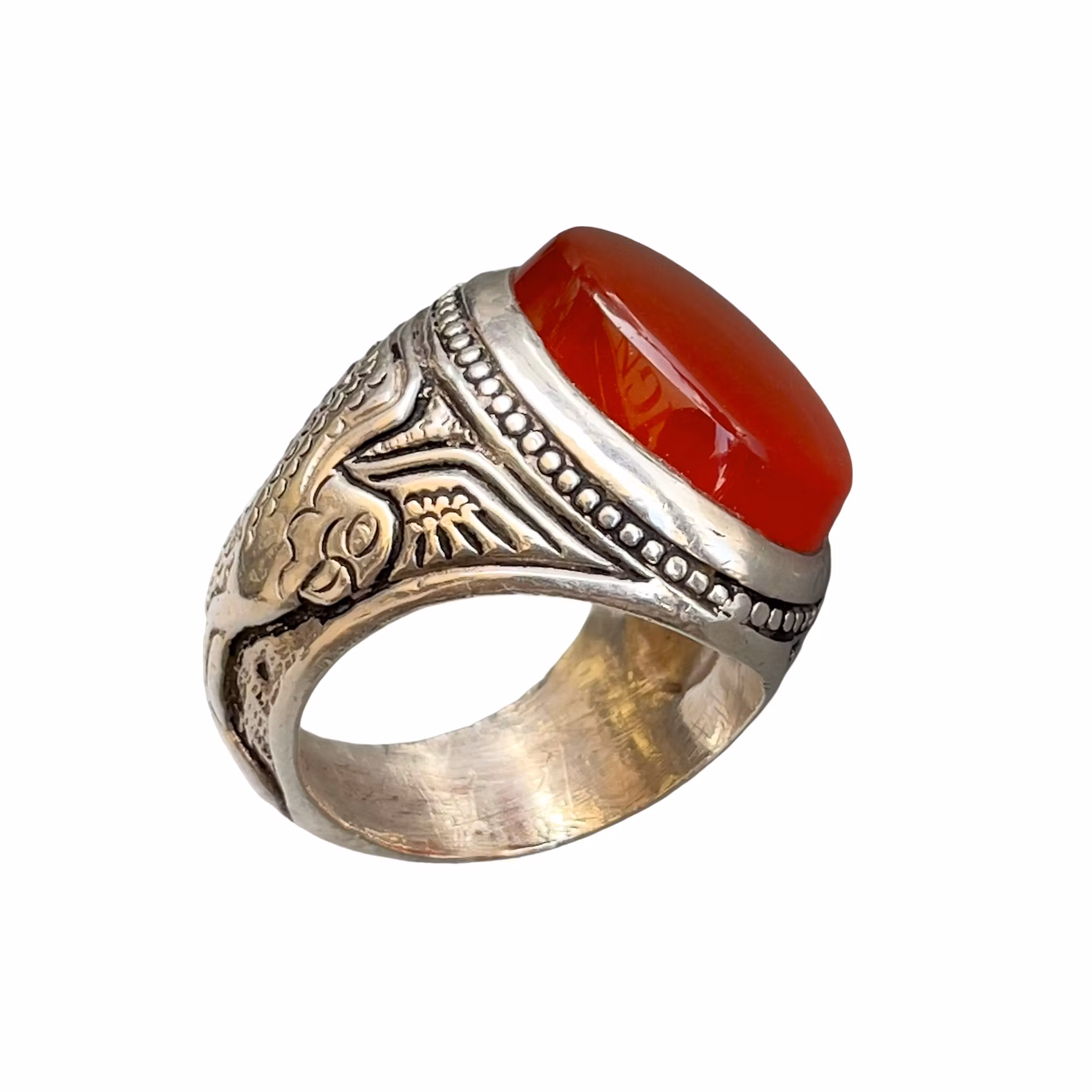 20 Ct Jemenitisk Aqeeq Agat Silverring - 33 g - Traditionellt Silverarbete