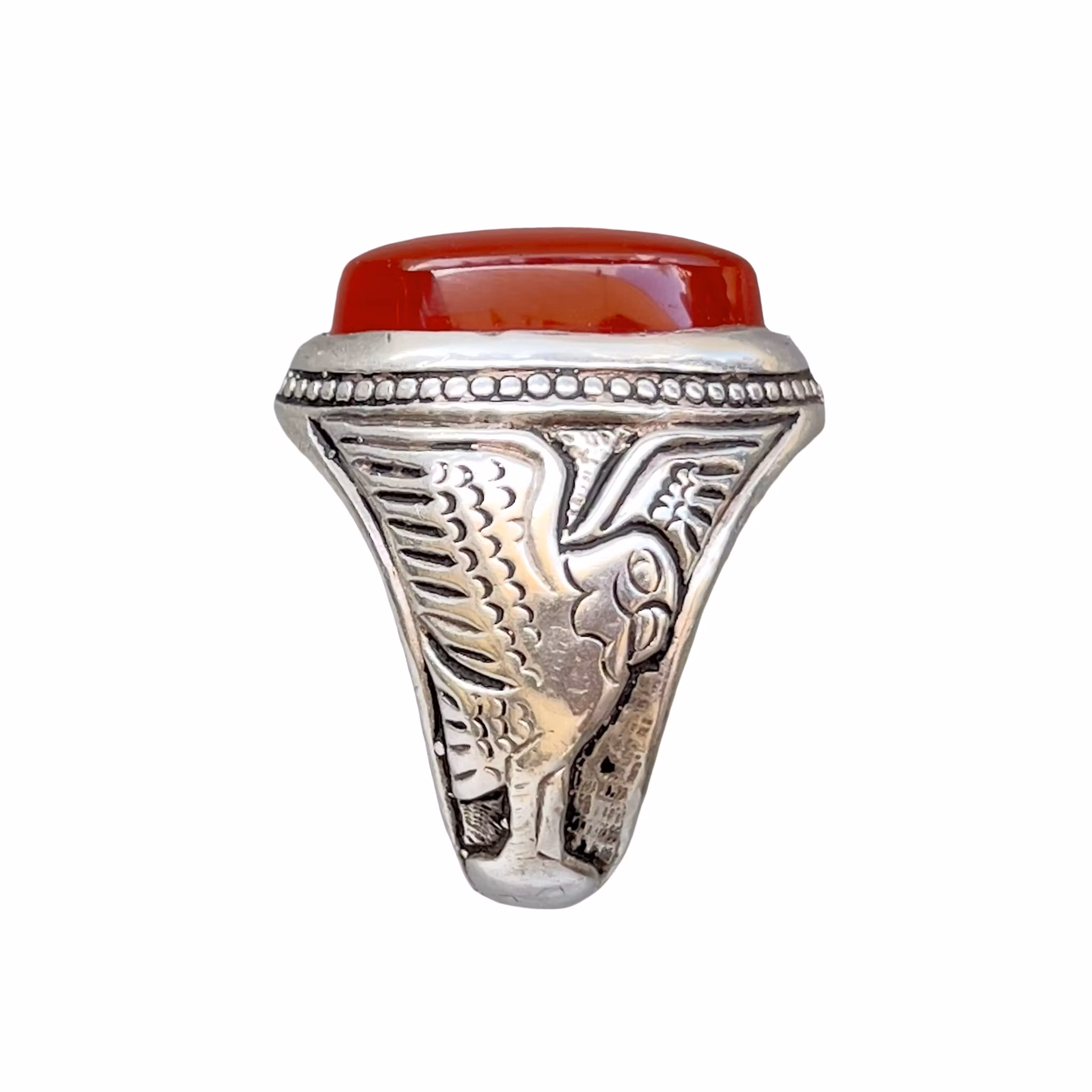 20 Ct Jemenitisk Aqeeq Agat Silverring - 33 g - Traditionellt Silverarbete