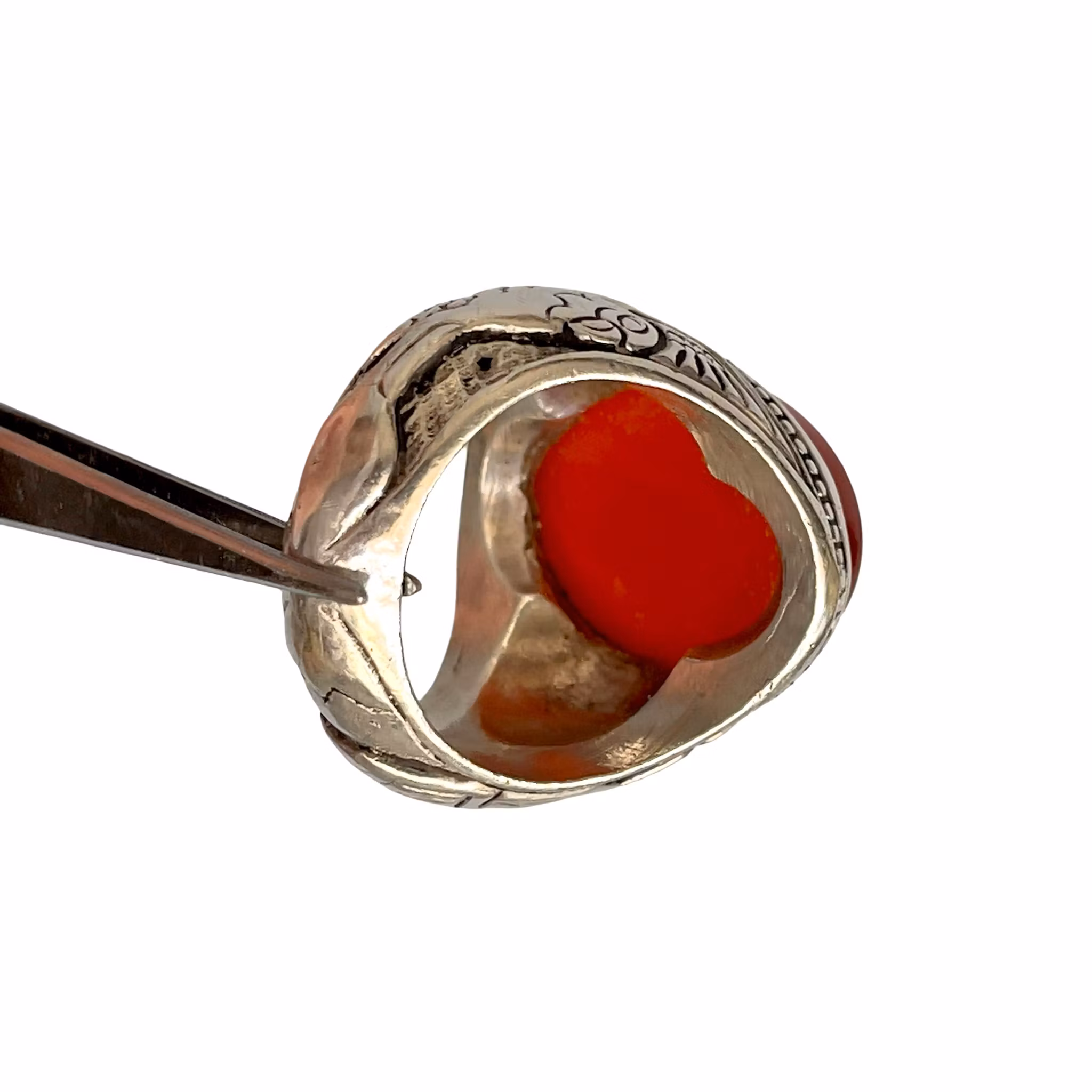 20 Ct Jemenitisk Aqeeq Agat Silverring - 33 g - Traditionellt Silverarbete