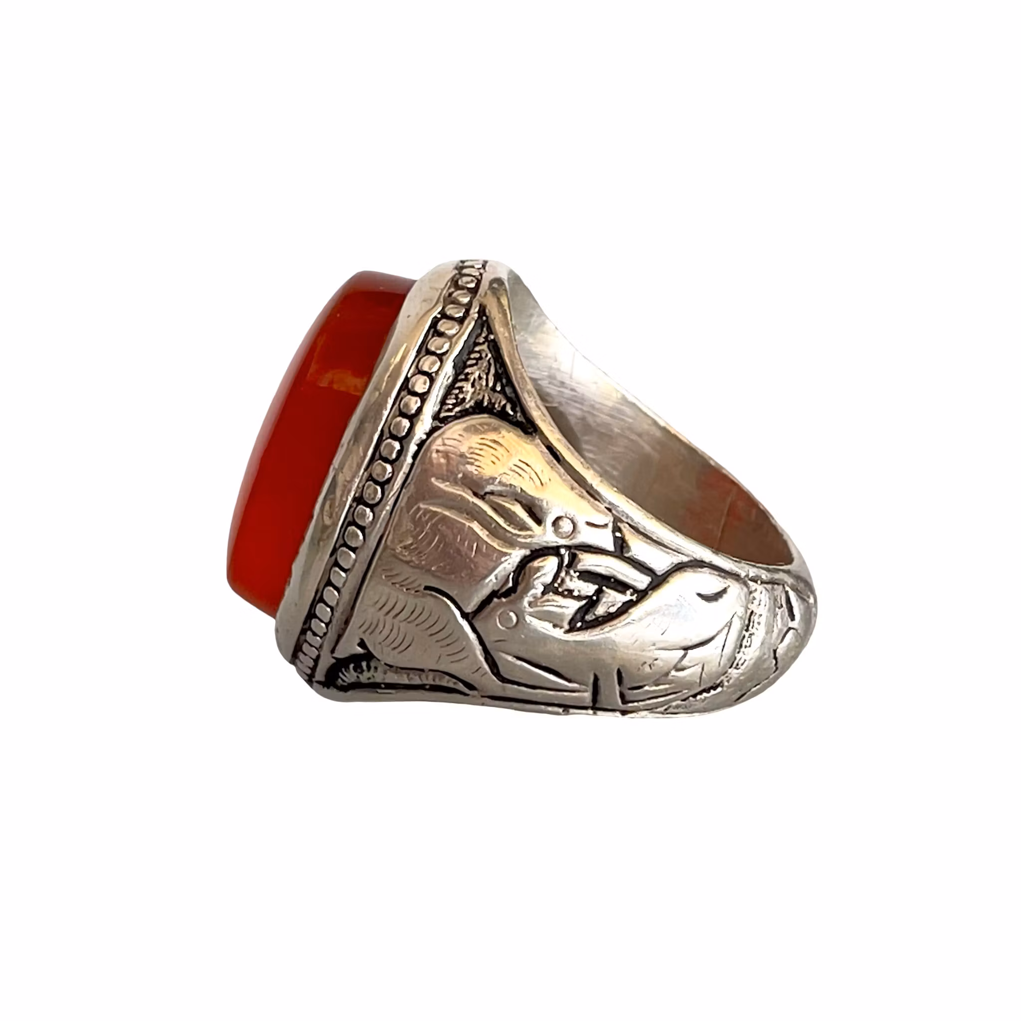 20 Ct Jemenitisk Aqeeq Agat Silverring - 33 g - Traditionellt Silverarbete