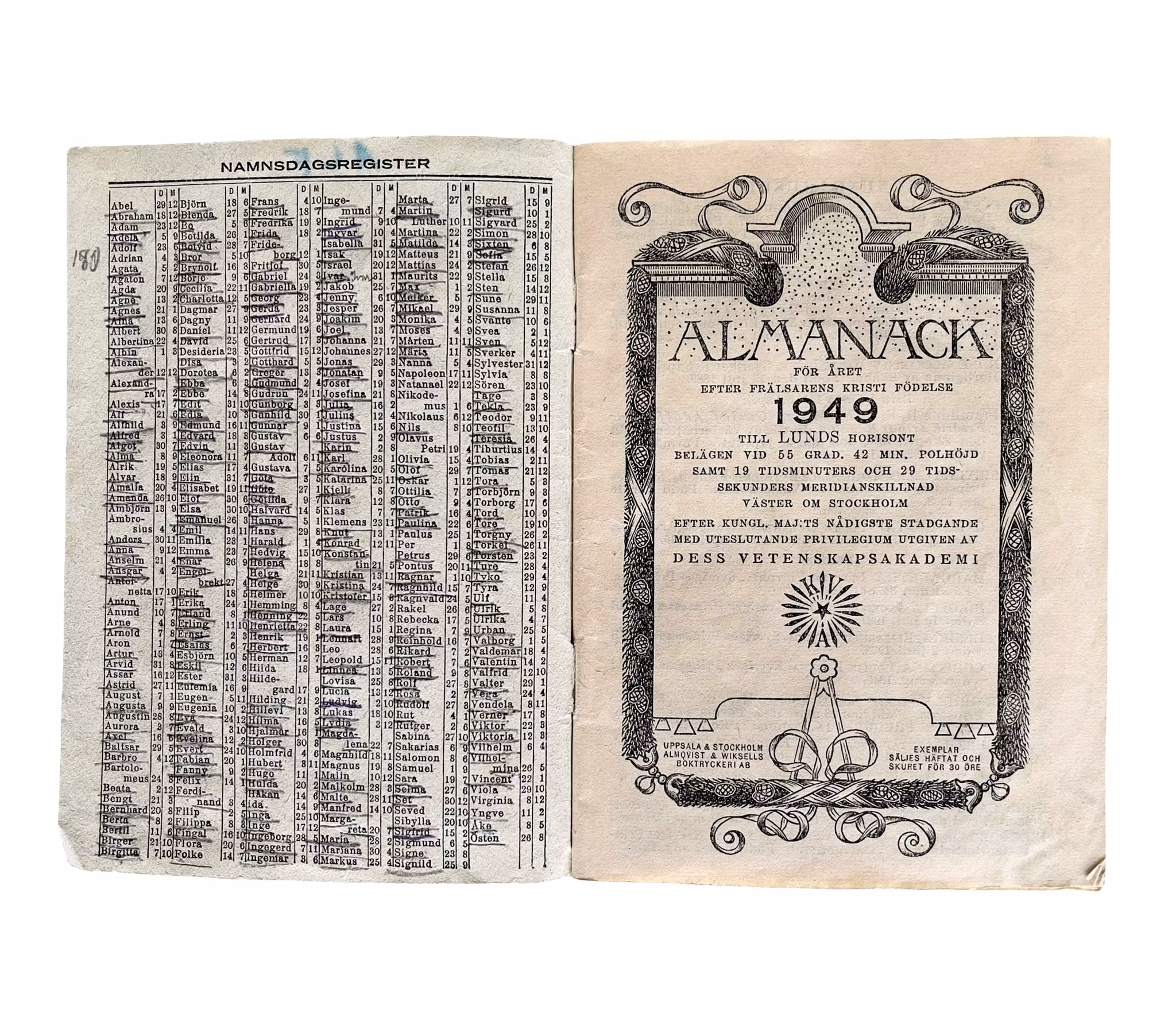 3 Äldre almanackor 1918, 1919 & 1949 - Lund - Dess Vetenskapsakademi