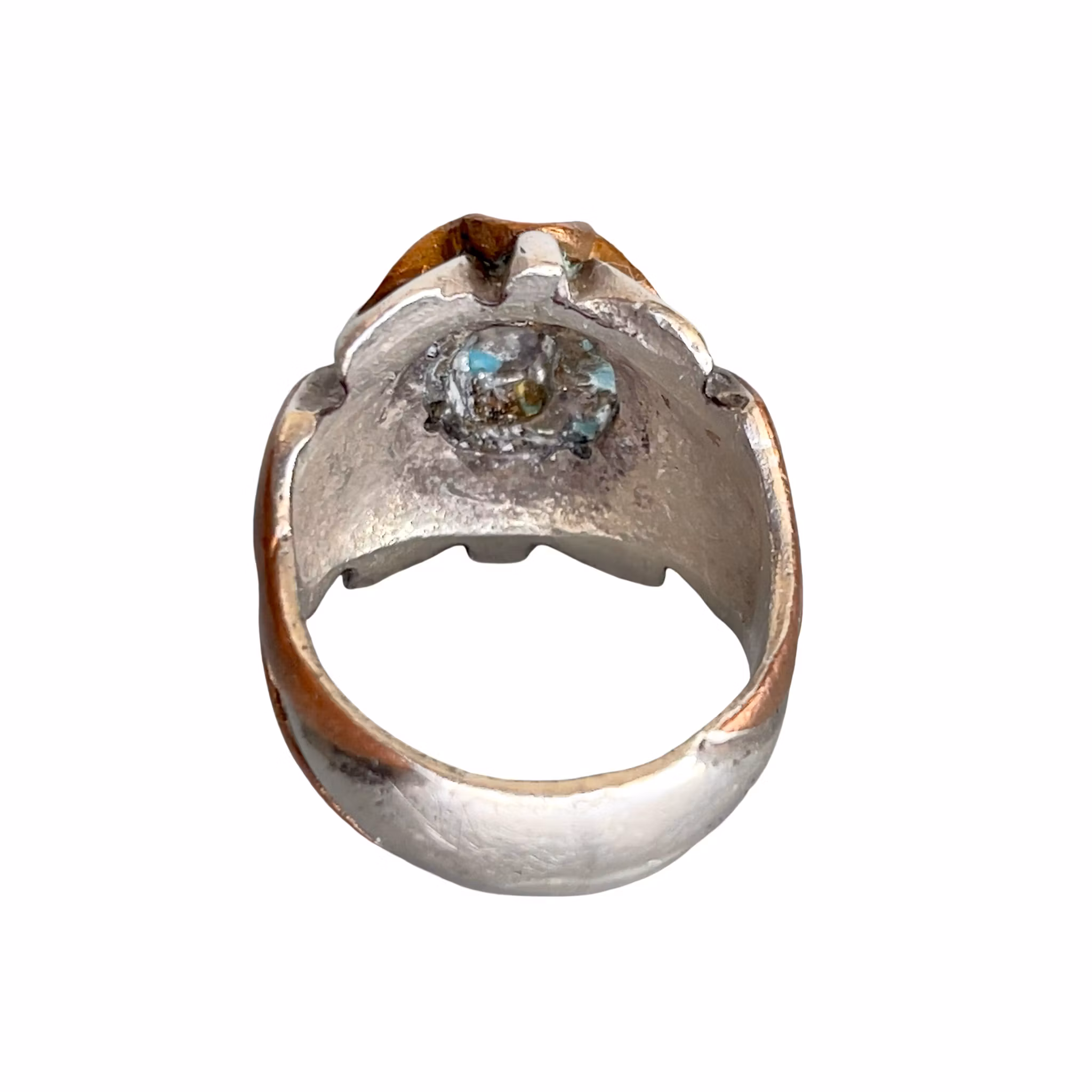 Vintage ca 2 ct Nishapur turkosring - Silver med koppararbete