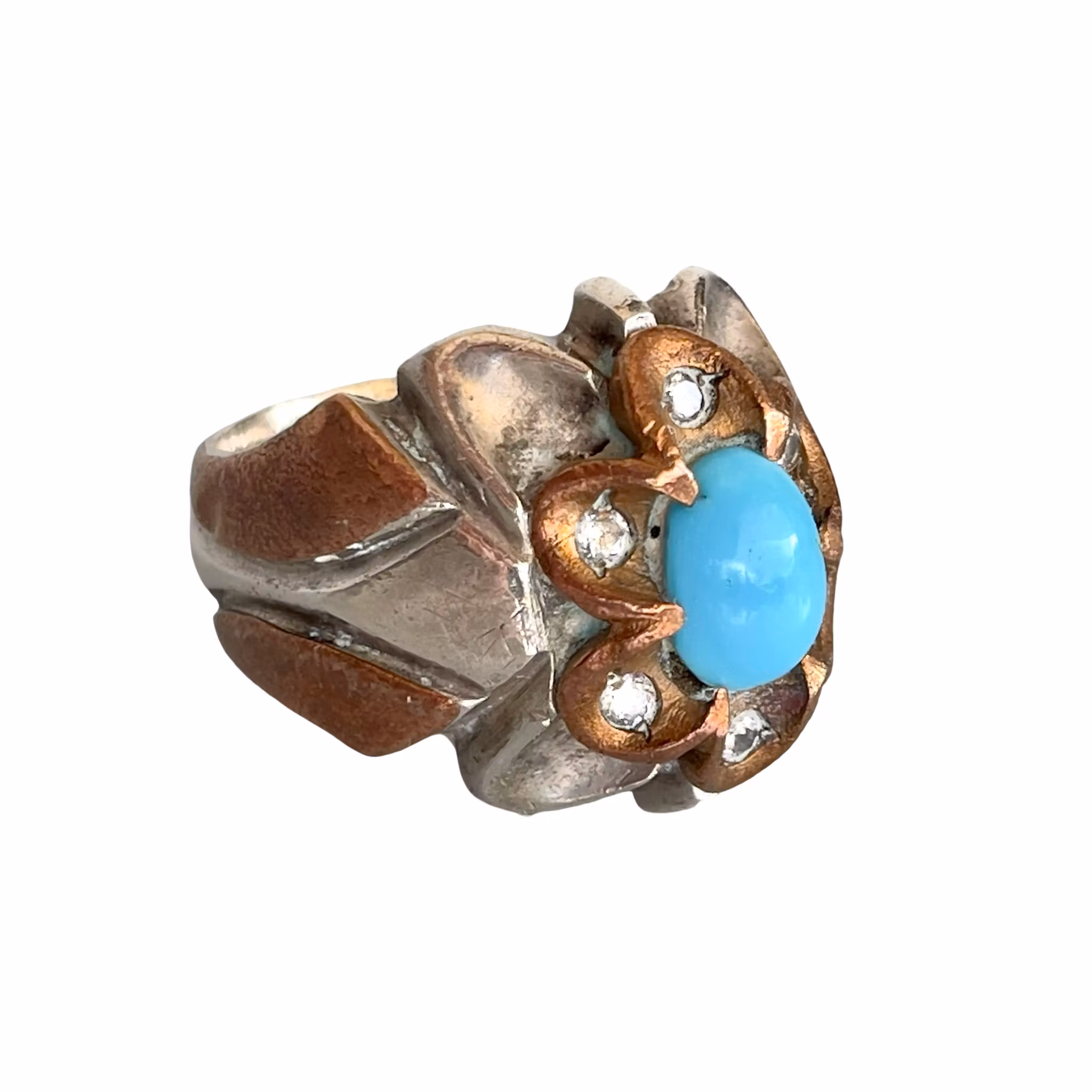 Vintage ca 2 ct Nishapur turkosring - Silver med koppararbete