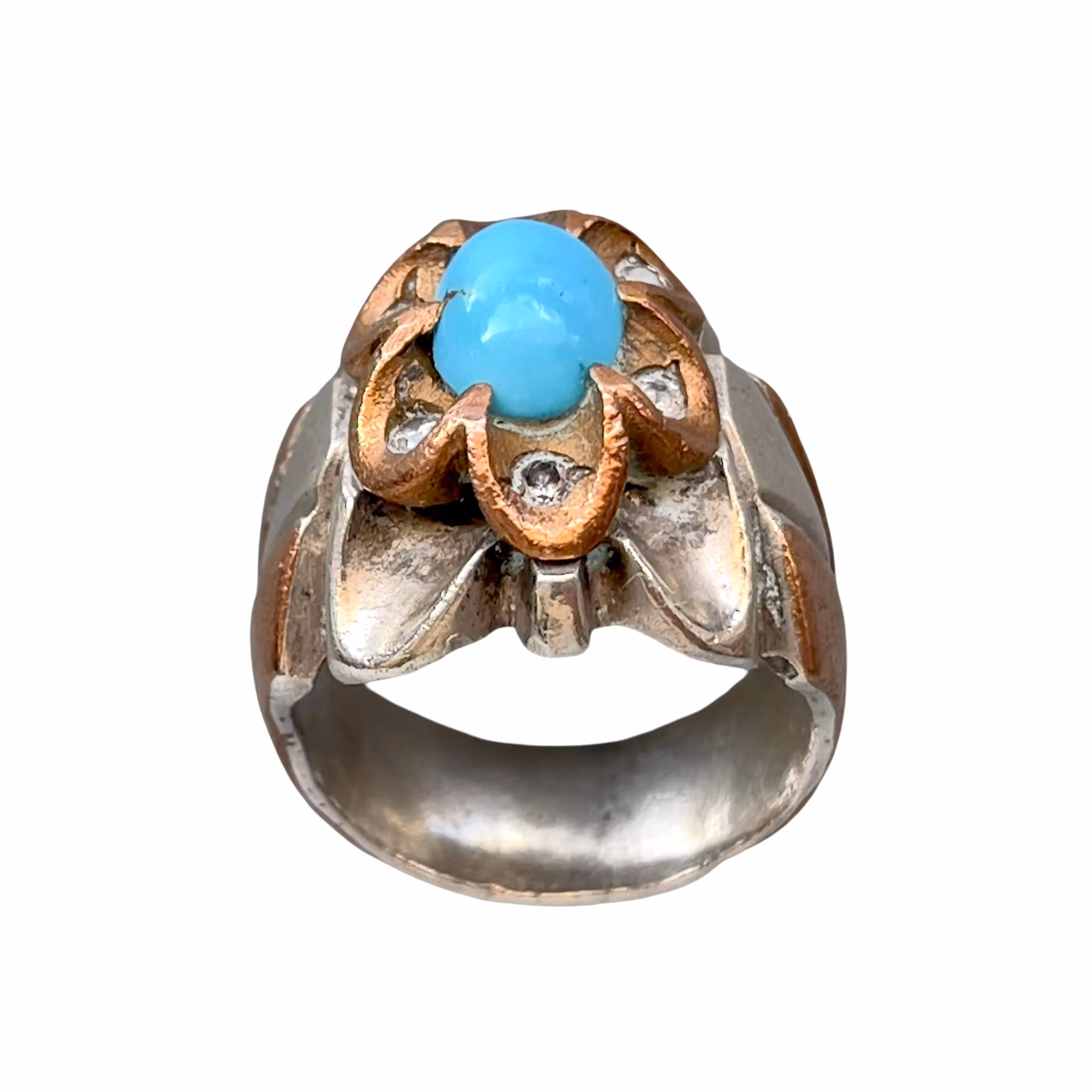 Vintage ca 2 ct Nishapur turkosring - Silver med koppararbete