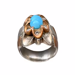 Vintage Ring mit ca. 2 ct Nishapur Türkis - Silber mit Kupferverzierungen