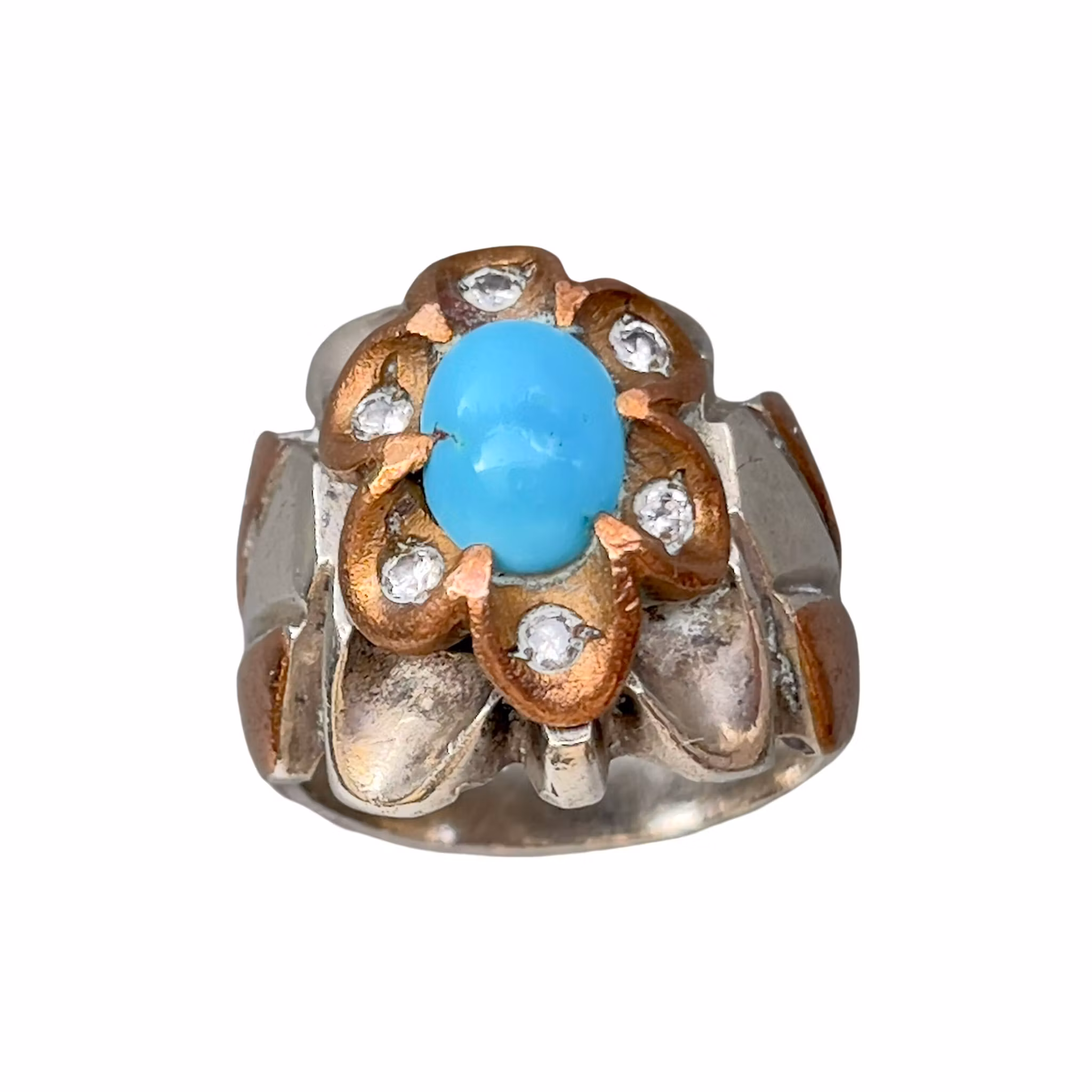 Vintage ca 2 ct Nishapur turkosring - Silver med koppararbete
