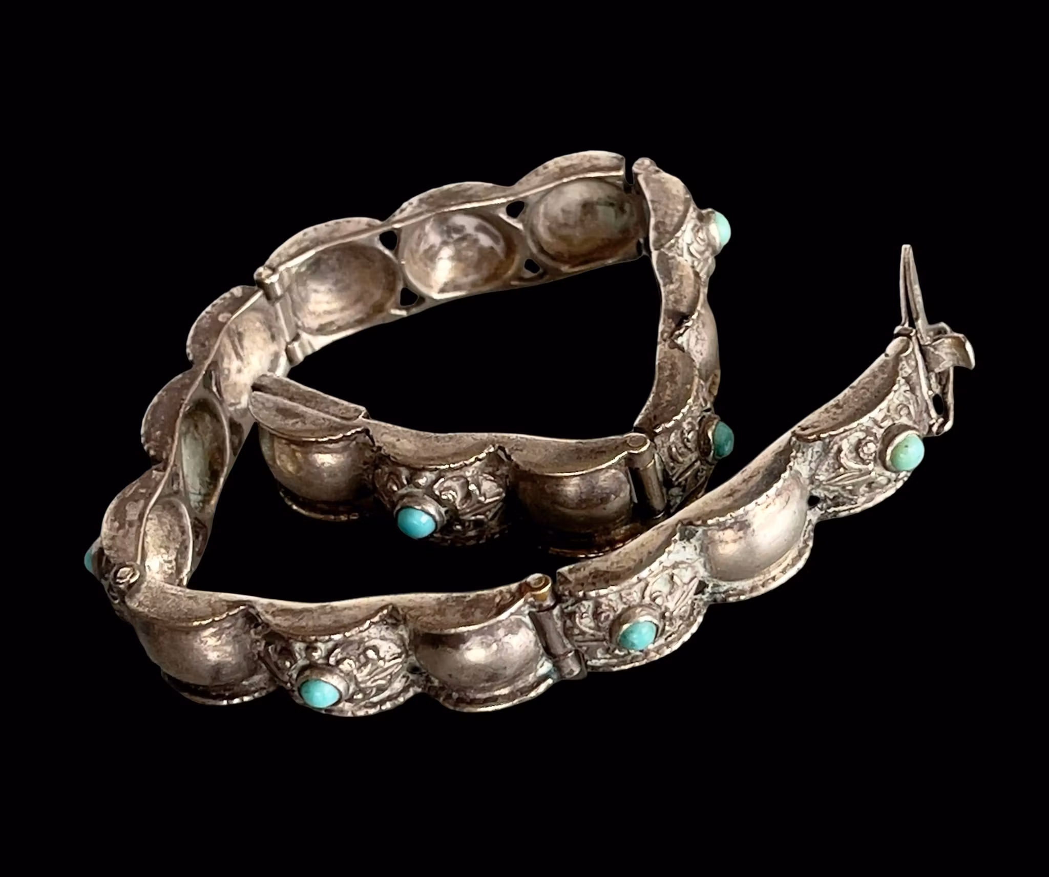 Äldre handarbetat silverarmband 830 s med turkos - Svensk importstämpel