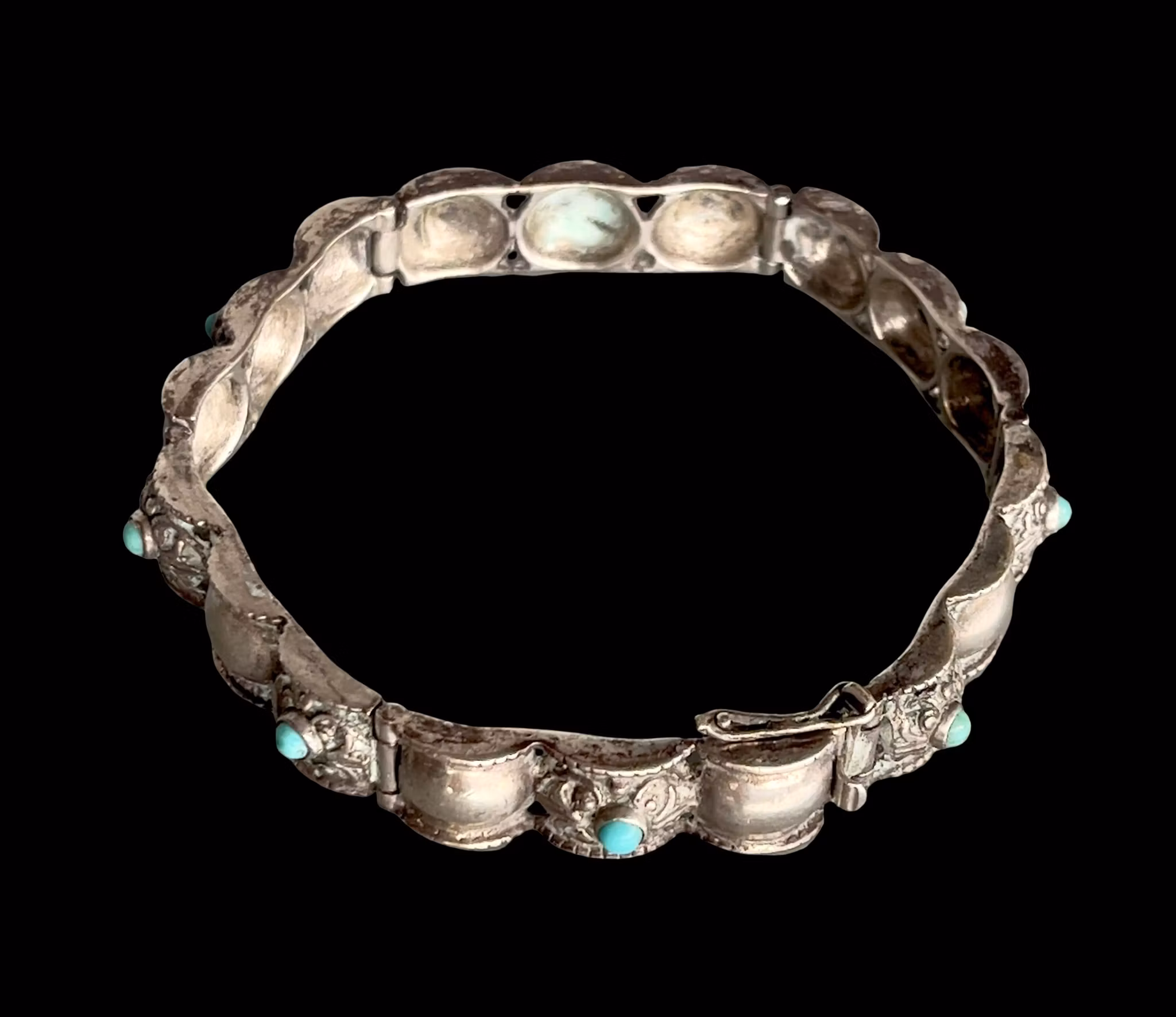 Äldre handarbetat silverarmband 830 s med turkos - Svensk importstämpel
