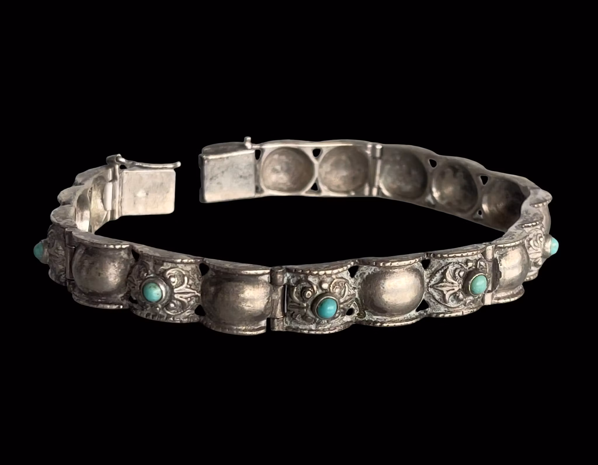 Äldre handarbetat silverarmband 830 s med turkos - Svensk importstämpel