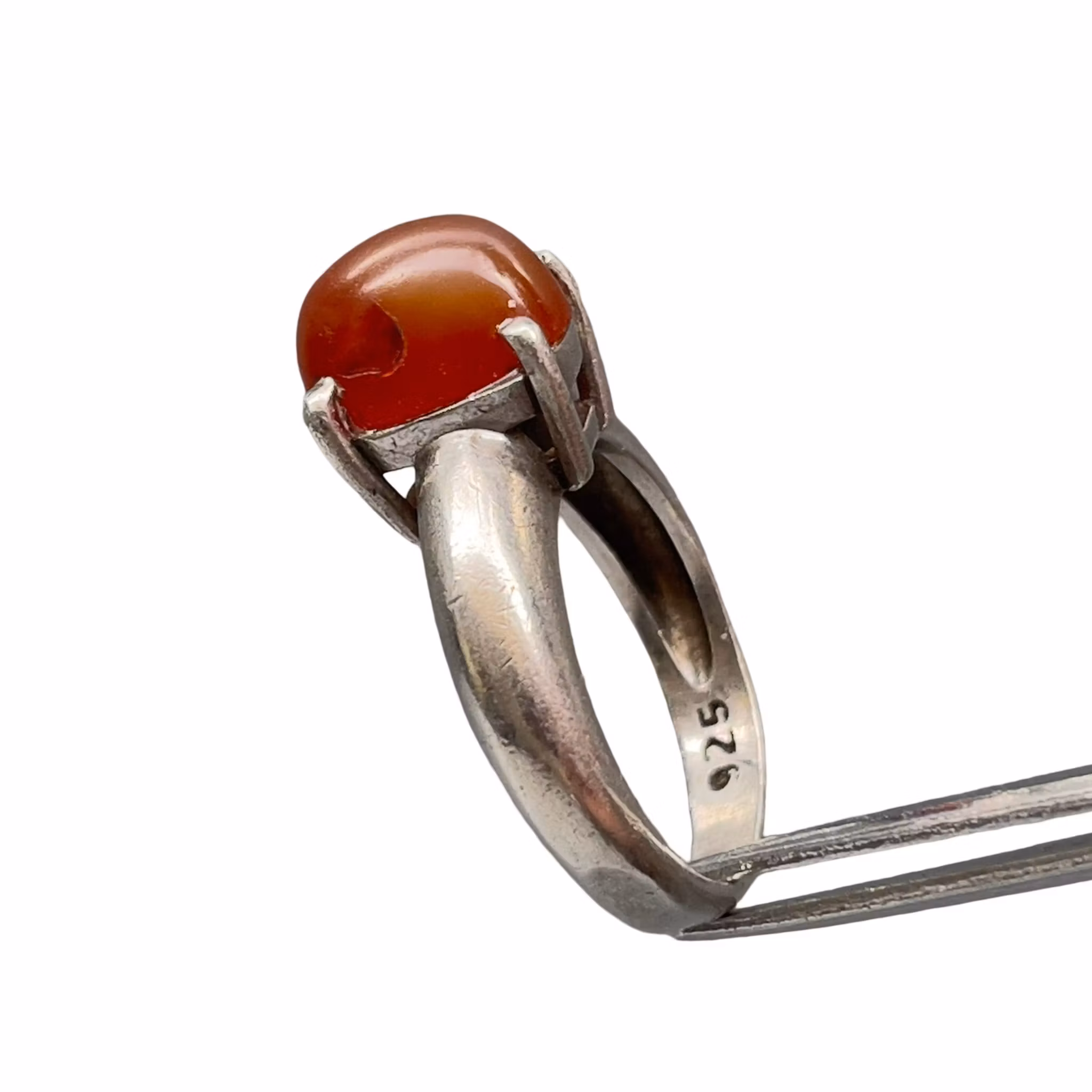 Anillo vintage de plata 925 con cornalina de 4 quilates - Cabujón rojo anaranjado
